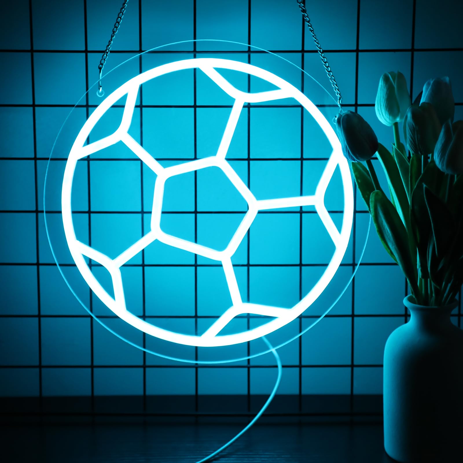 Neonawall Soccer Neon Sign - 16in  Acrylic LED Room Décor - Sports Wall Art for Bedroom, Gym, Men & Women - Model S-09
