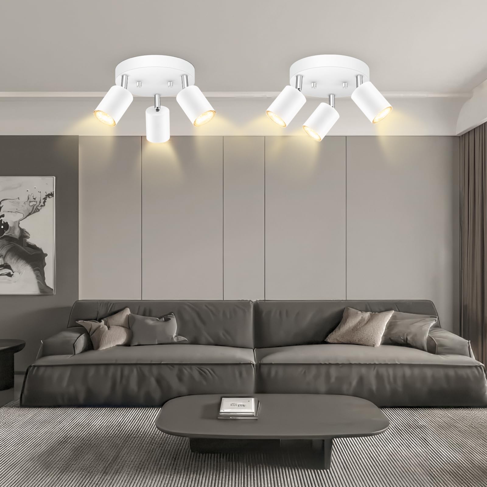3 Light Track Lighting Fixtures Ceiling  Matte White Round Directional Ceiling Spotlight  Gu10 Flush Mount Track Fixture  Adjustable Modern Led Track Lights For Kitchen/Living Room  Bulb Not Included