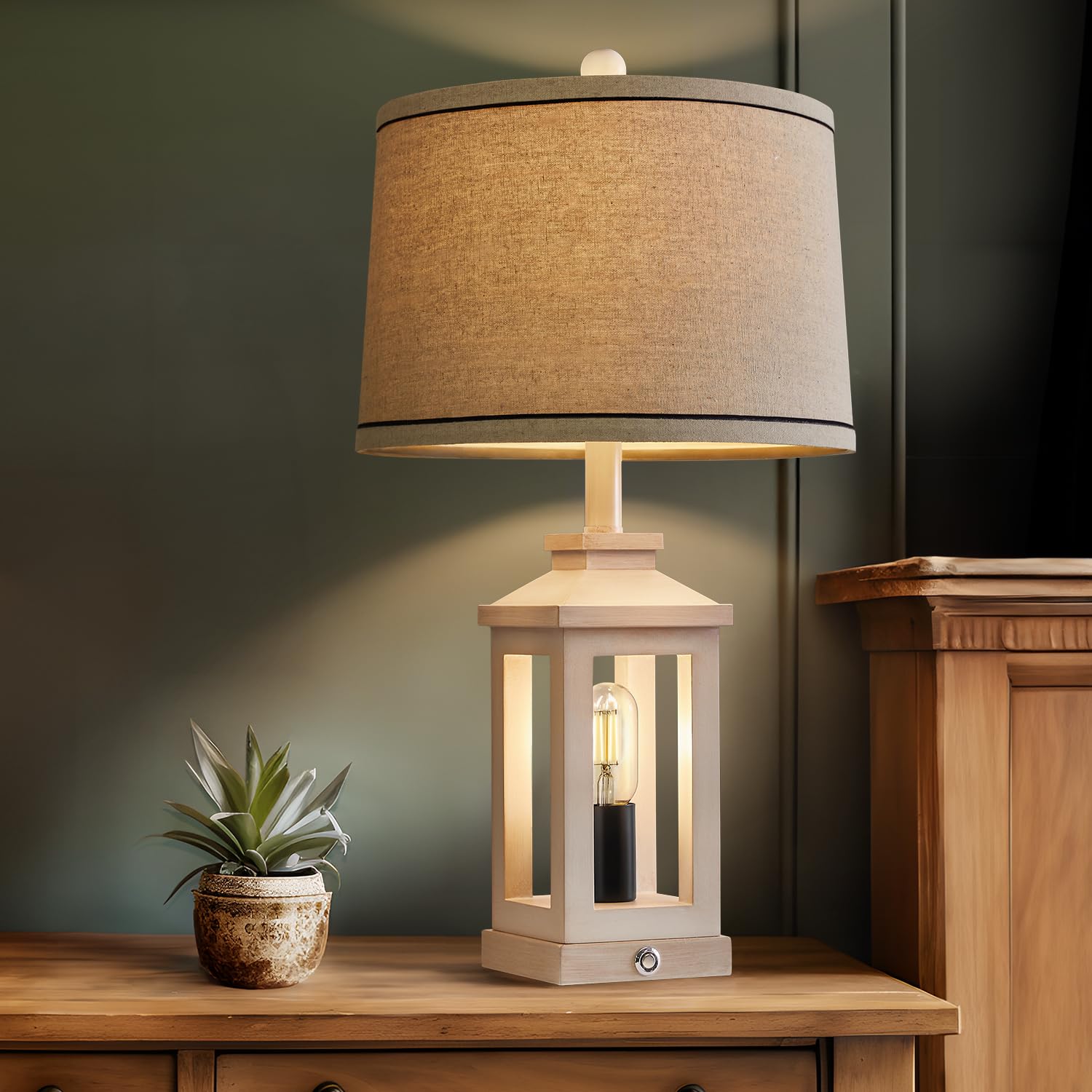 G-Safava 23.75'' Retro Farmhouse Usb C+A Ports Table Lamp With 3 Way Dimmable Touch Control White Nightlight Vintage Modern Lamp