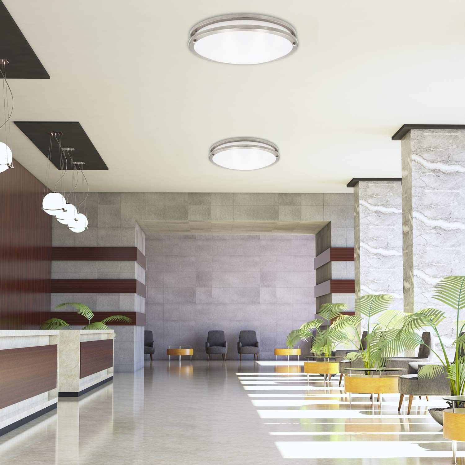 Maxxima 16 In. Led Flush Mount Ceiling Light, 3600 Lumens, 5 Cct 2700K/3000K/3500K/4000K/5000K, Round Color Selectable Dual Ring