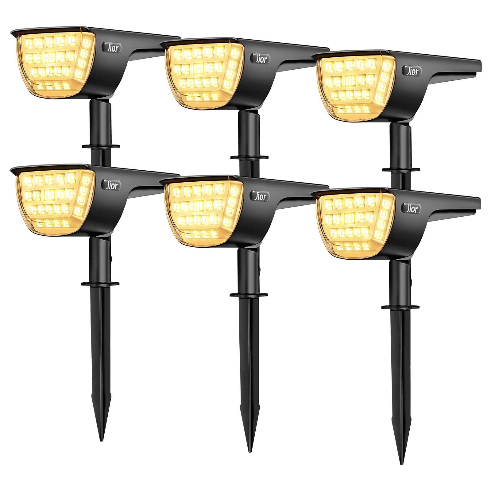 Jior Solar Lights Outdoor Ip65 Waterproof, 2-In-1 Adjustable Spotlights, Warm White, 6 Pack