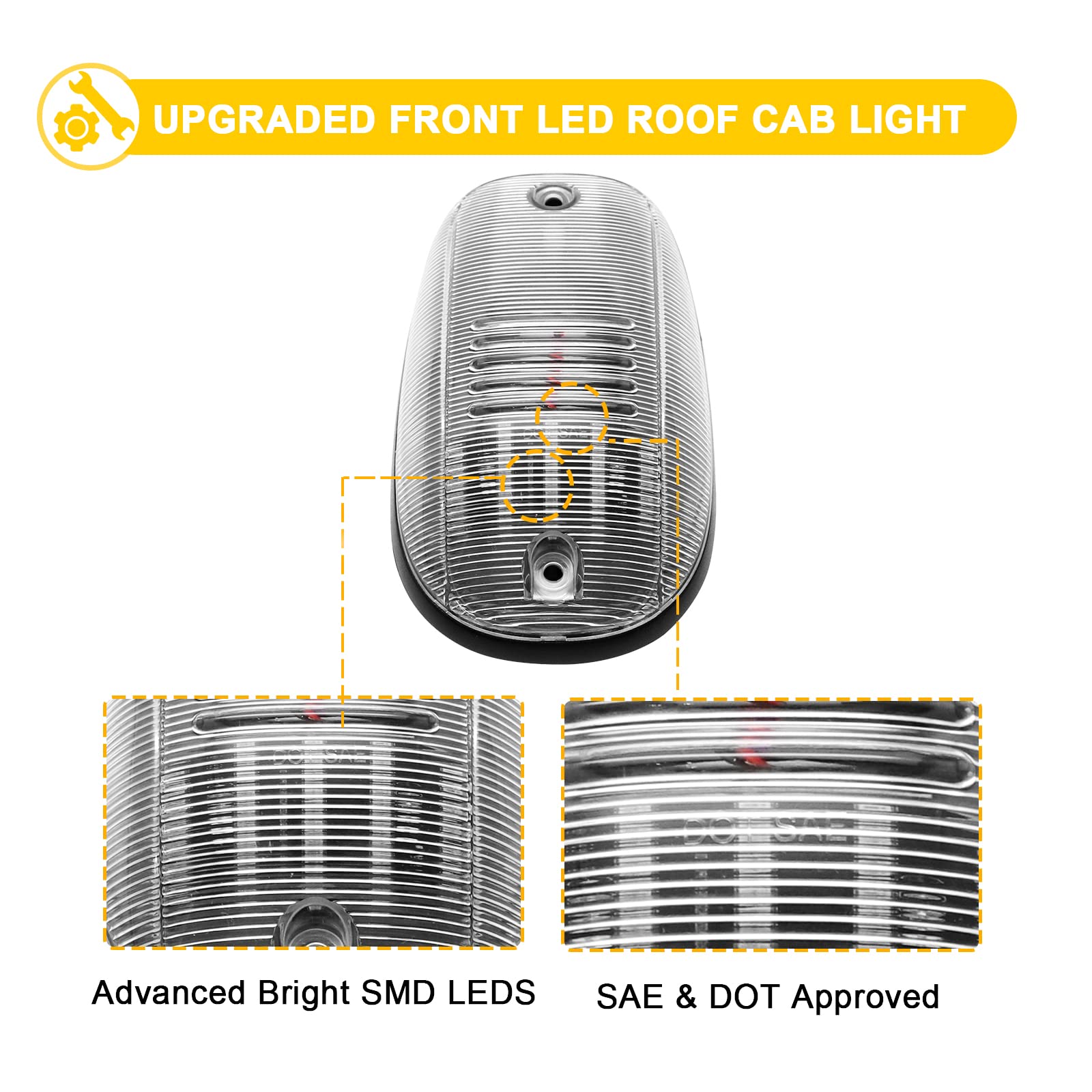 R&F Auto 5Pcs LED Cab Roof Marker Lights for Ram 1500 2500 3500 4500 5500 (2003-2018) Clear Lens Yellow Light