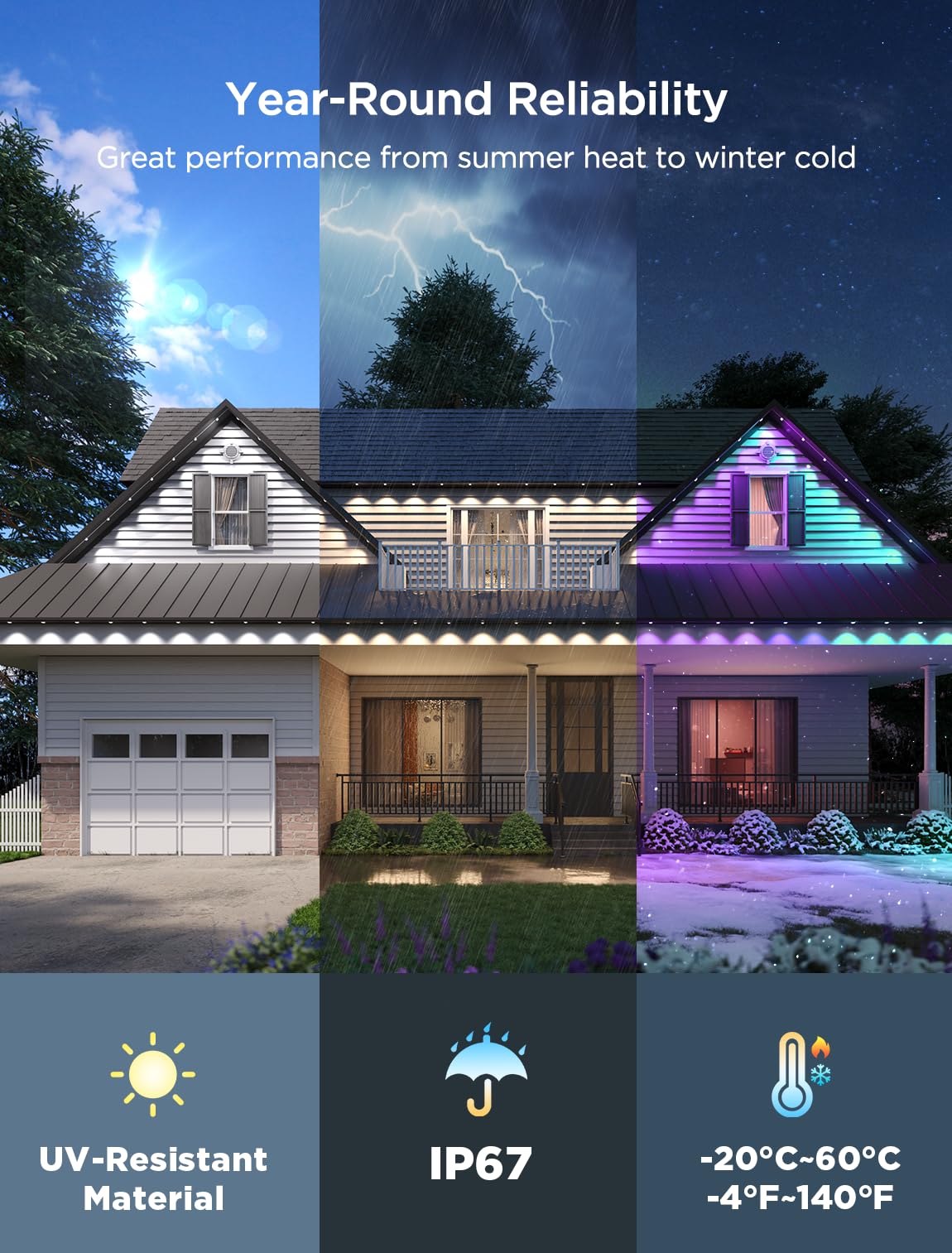 Govee 50ft RGBIC Outdoor Lights, 36 LED, IP67 Waterproof, Black, Model H705D, Works with Alexa & Google Assistant