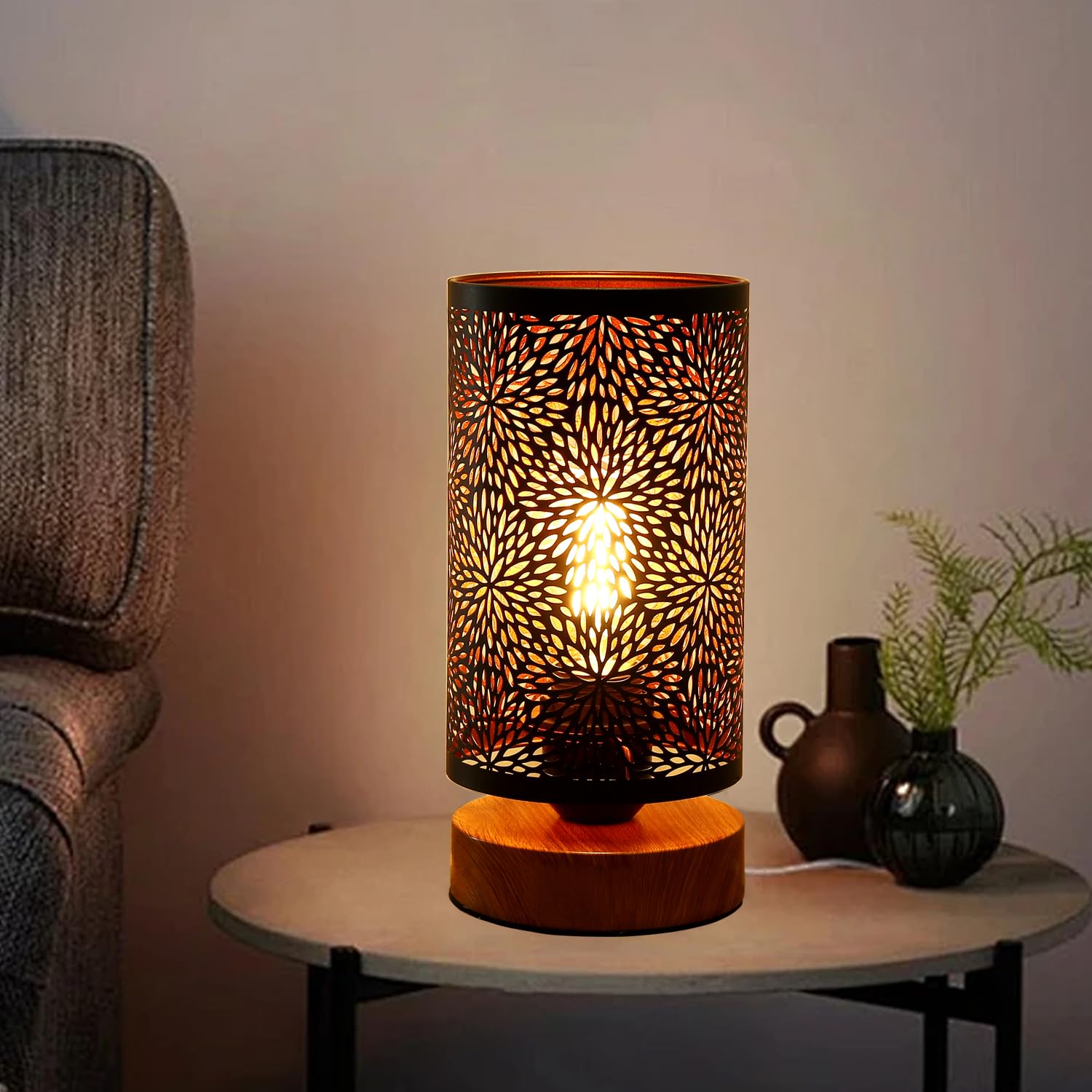 Tingsize Small Industrial Table Lamps Dimmable, Bedside Lamps for Nightstand,End Table Side Desk lamp with Rustic Black Metal Ca