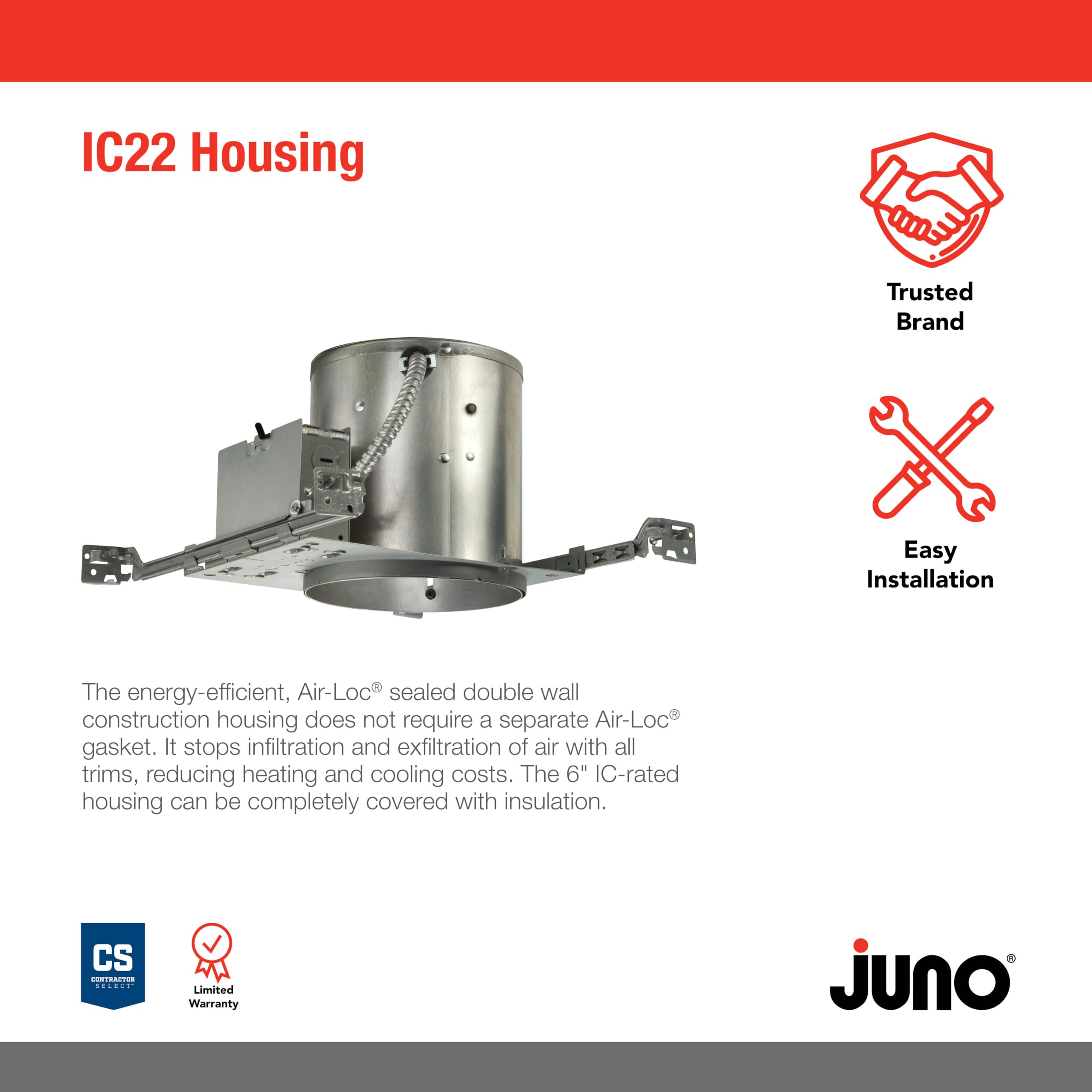 Juno Lighting Ic22 W G W G Contractor Select 6'' Ic-Rated Universal Incandescent Housing With Push In Electrical Connectors And