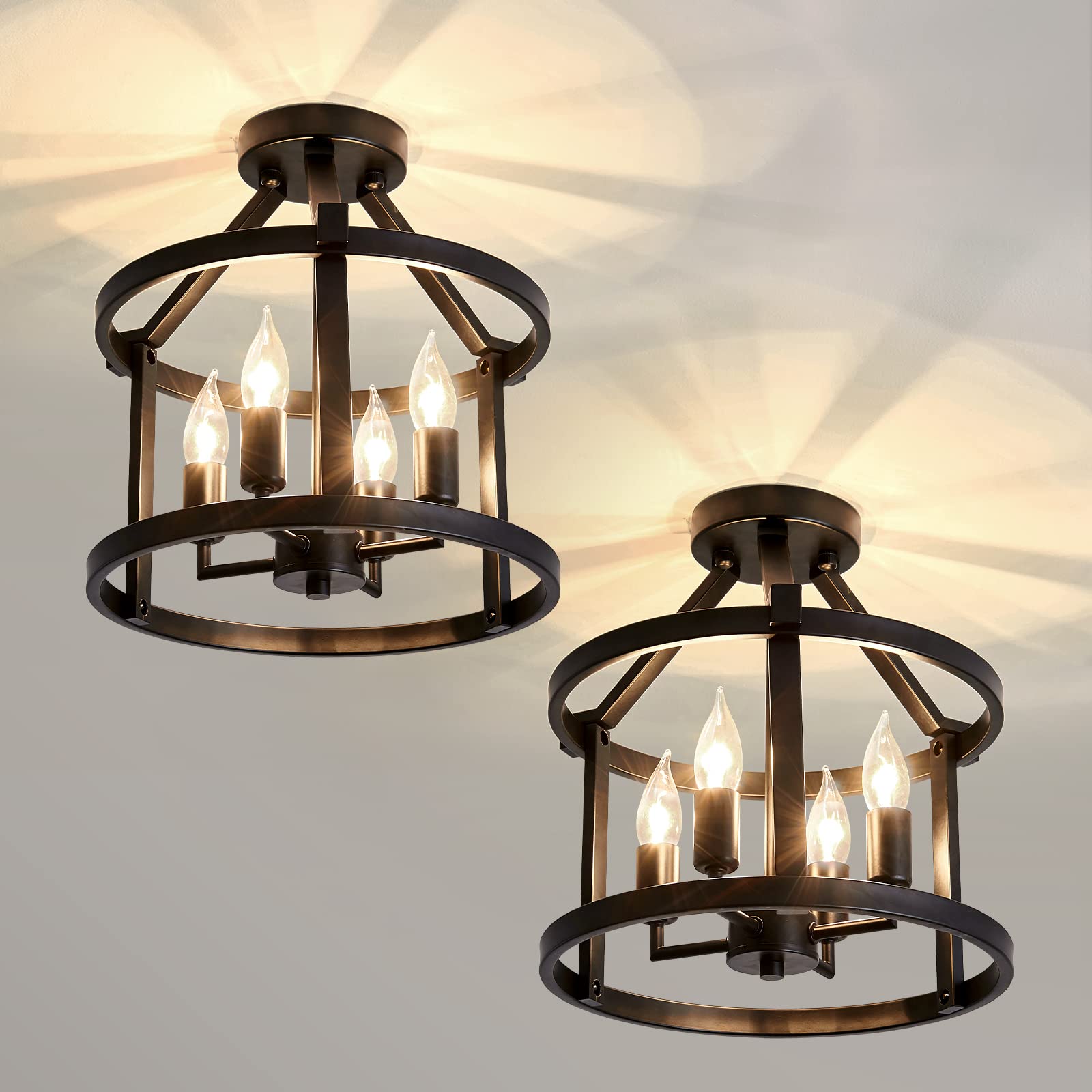 Uofus 2-Pack Black Metal Semi Flush Mount Ceiling Light Fixture For Entryway, Foyer, Dining Room