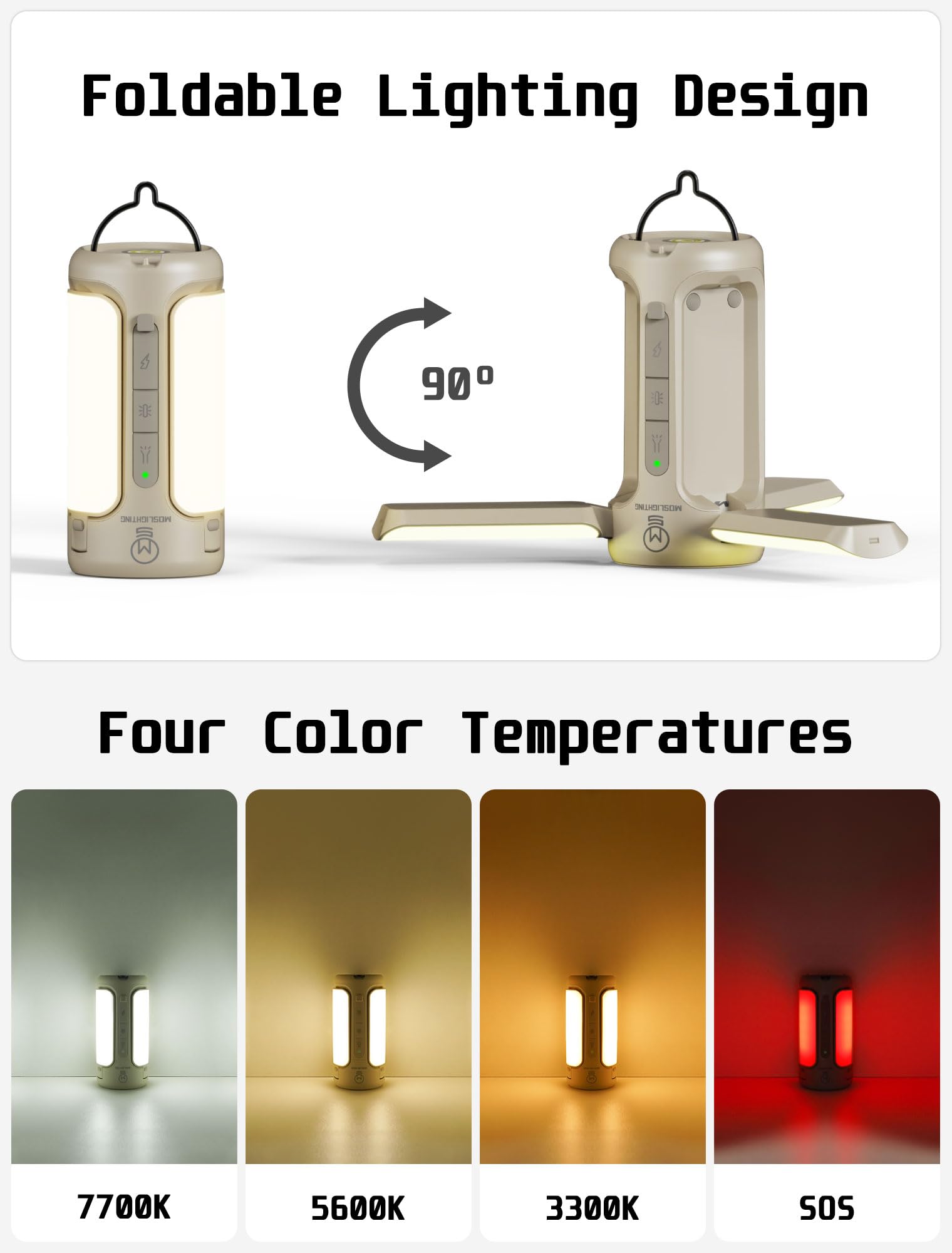 MOSLIGHTING Folding Camping Lantern, 10000mAh Rechargeable LED Light, IP54 Waterproof, 1500LM, Light Brown & Dark Green
