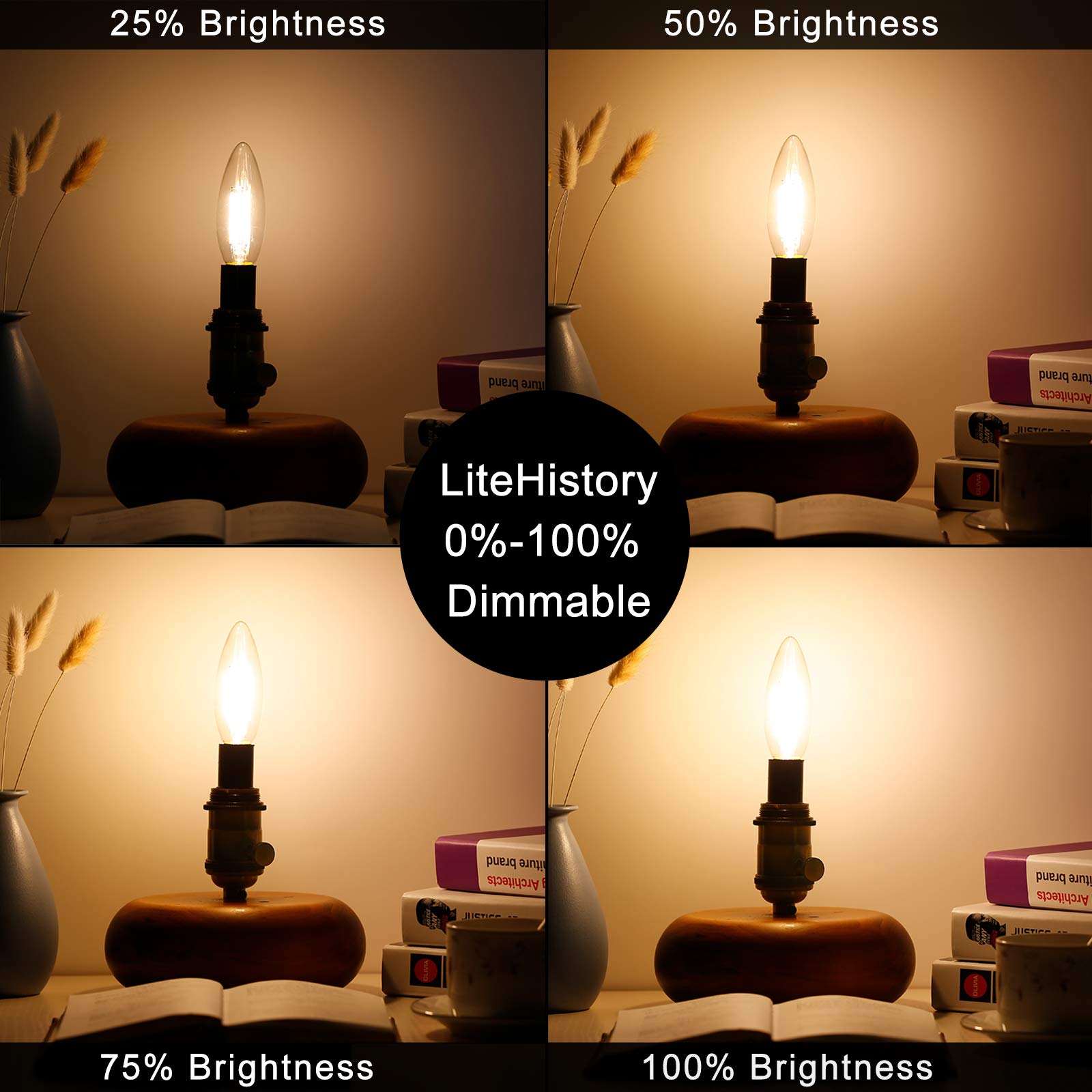 LiteHistory B10 Dimmable LED Bulb 6W (60W Equivalent) 2700K Clear E12 Edison 6-Pack - Glass Candelabra for Chandelier & Ceiling Fans