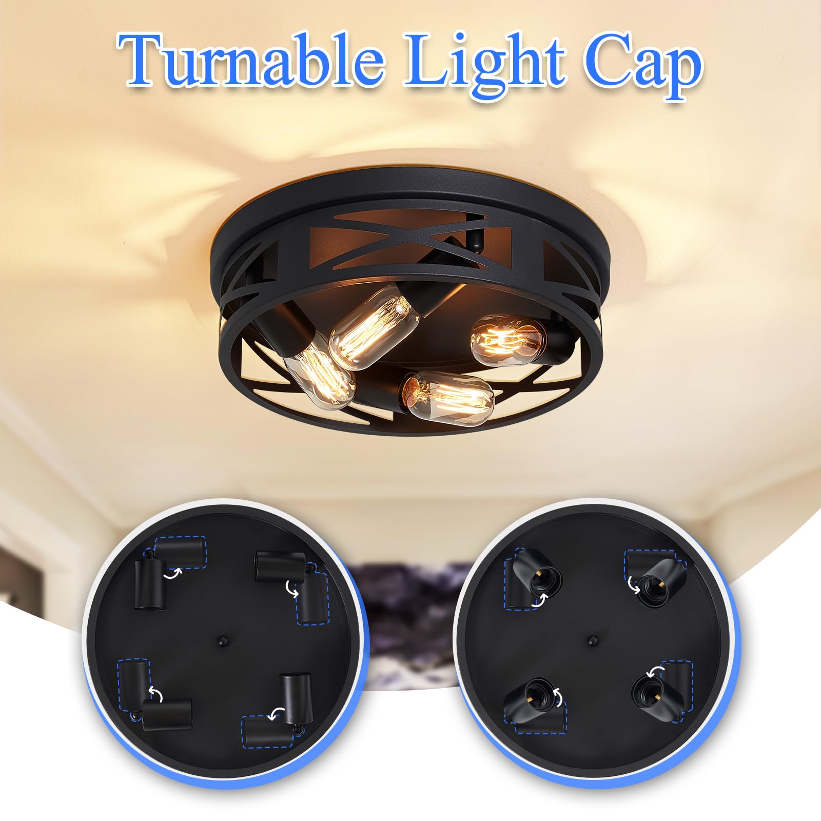 Skejao Flush Mount Ceiling Light Fixture,14 Inch 4-Light Ceiling Light Fixture For Hallway, Black Hallway Light Fixtures Ceiling