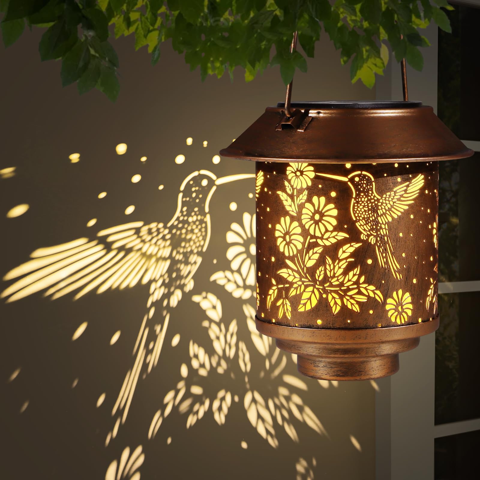 Doogarden Hummingbird Solar Lantern - Outdoor Metal Garden Decor, Waterproof LED, Bronze, Model D-MTD103