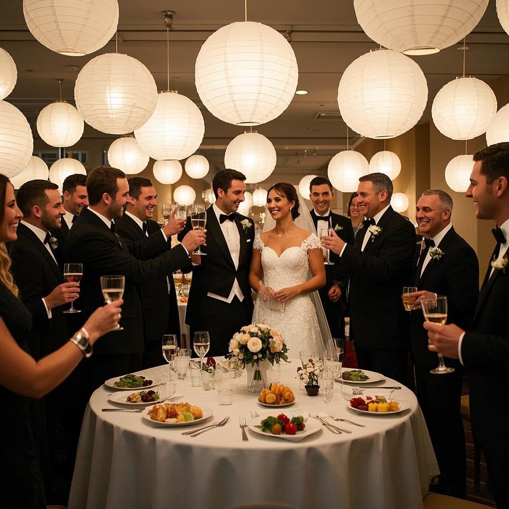 Lihao 20Pcs White Paper Lanterns With Lights, Round Hanging Paper Lanterns Decorative Chinese Lanterns For Wedding Anniversary B