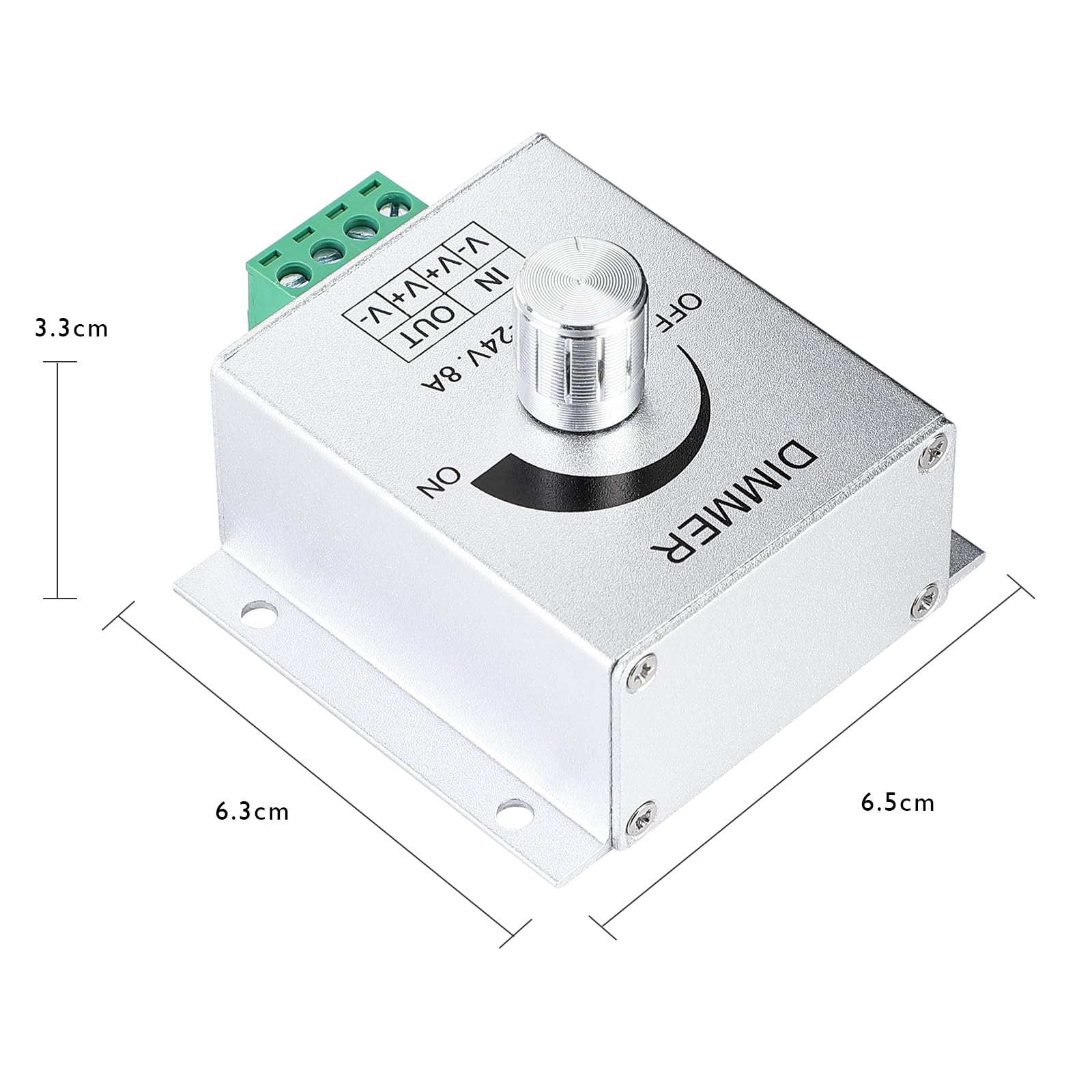 SUPERNIGHT 12V Dimmer Switch, Aluminium Knob Controller for LED Strips, Single Channel, 8A, Silver, Model H&PC-70458