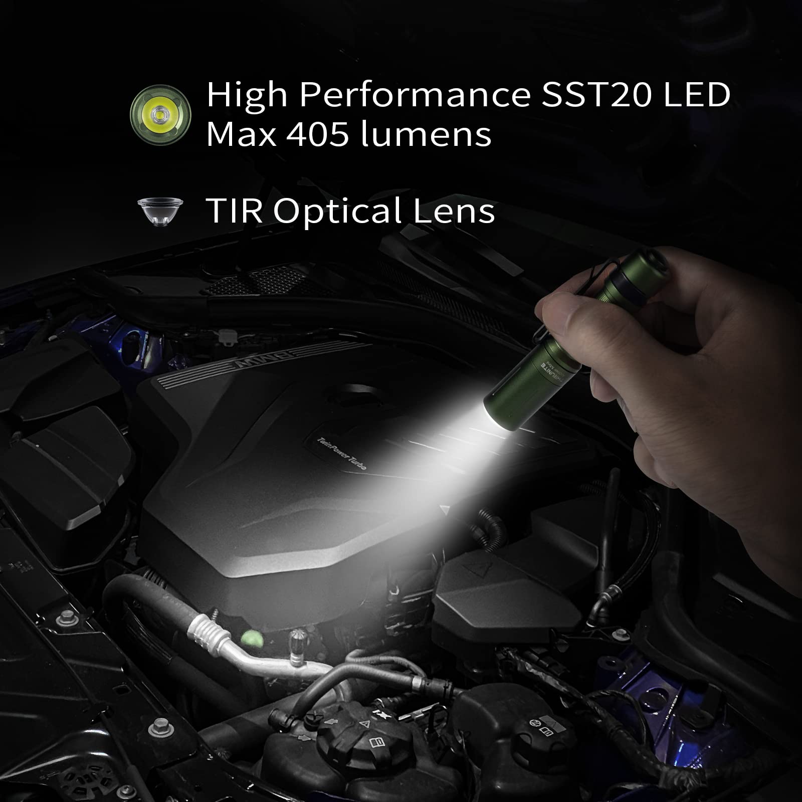 ThruNite Archer Mini EDC Flashlight - 405 Lumens, USB C Rechargeable, Pocket Size, Dark Green Cool White