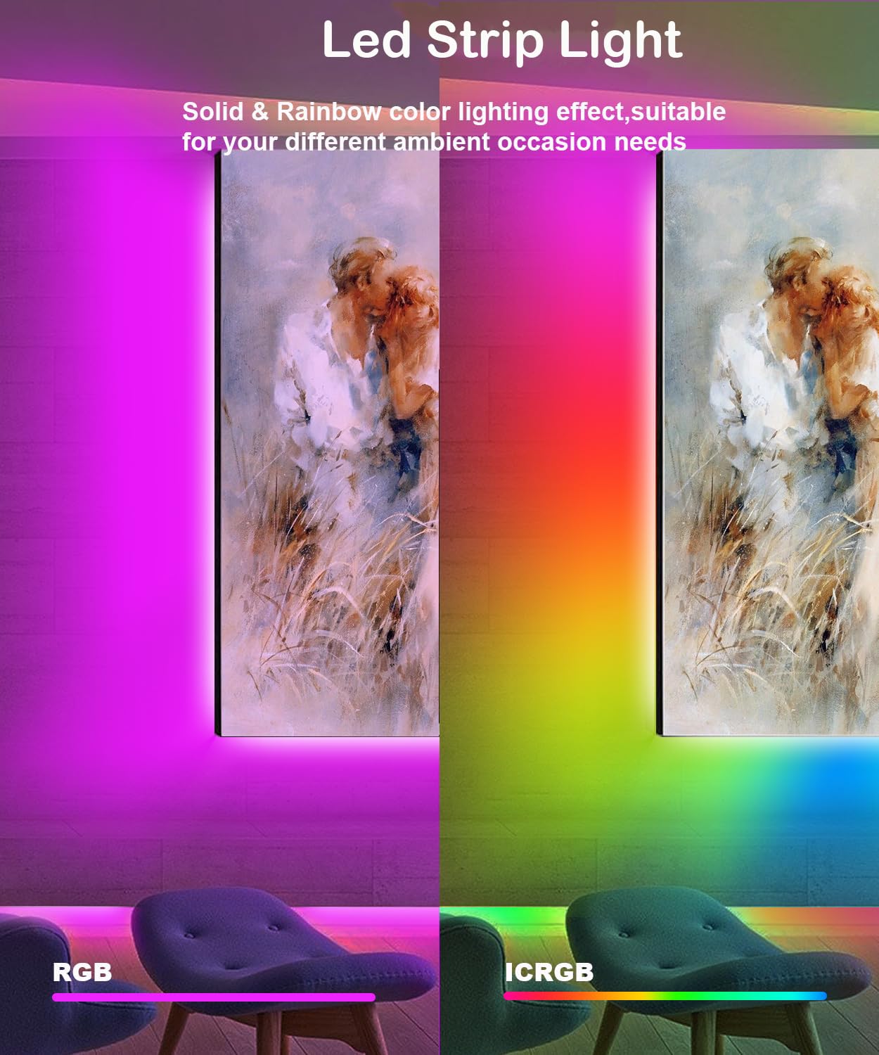 Dtqj Led Strip Lights For Bedroom 33 Ft, Ic-Rgb Led Lights For Room With Remote Bluetooth App Control, Usb Led Light Strip For A