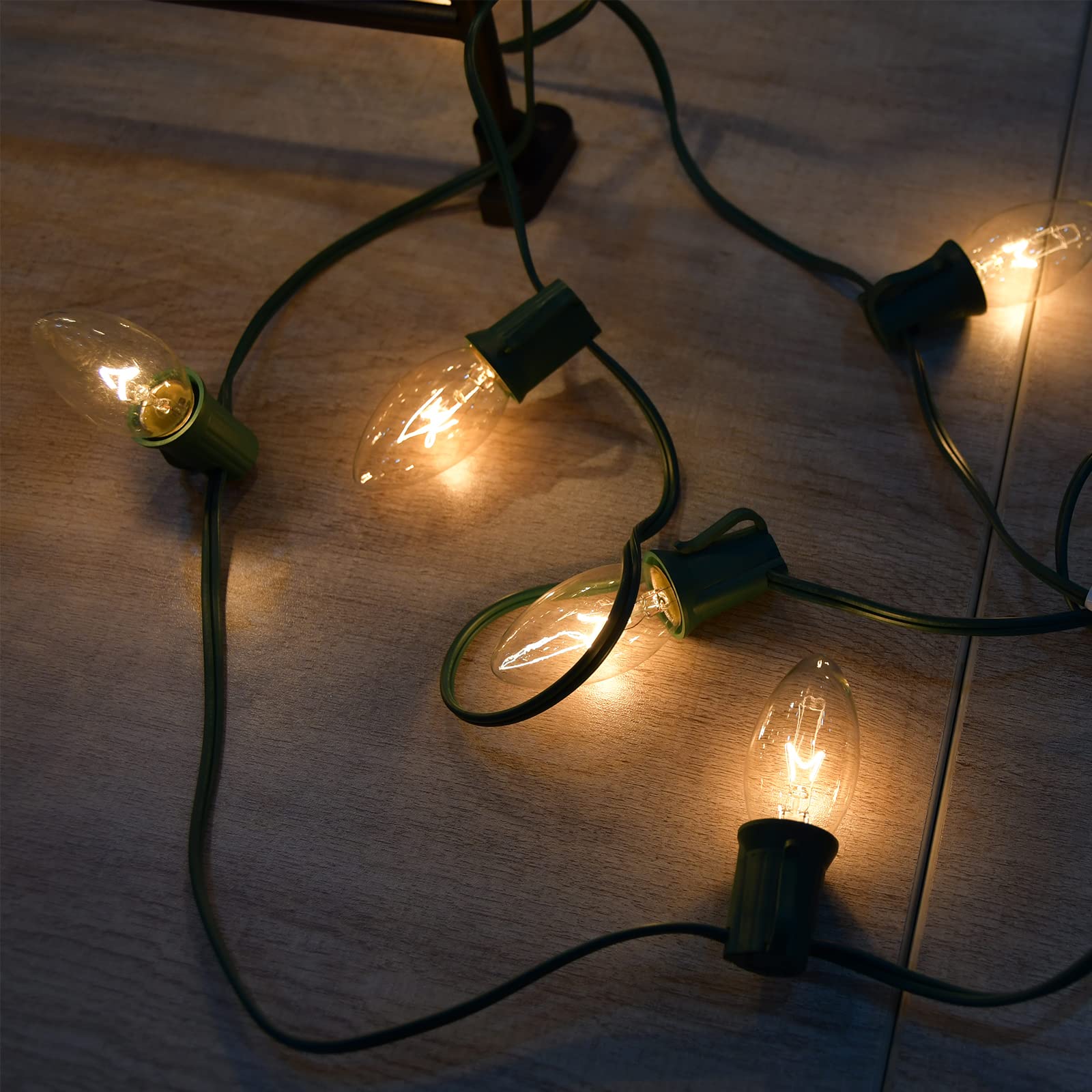 C9 Clear Christmas Lights, 25Ft Vintage Outdoor String Lights With 26 C9 Clear Glass Bulbs, Hanging Christmas Roofline Lights Fo