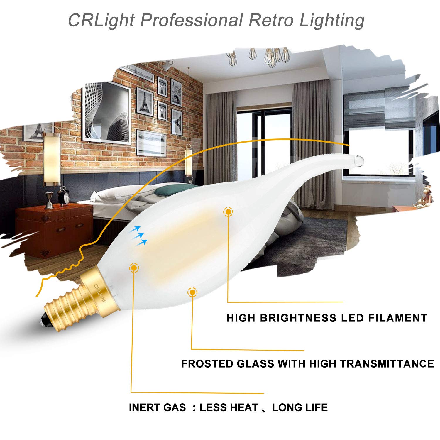 Crlight 25W Equivalent Led Candelabra Bulbs, Soft White 3000K, Dimmable, 10 Pack