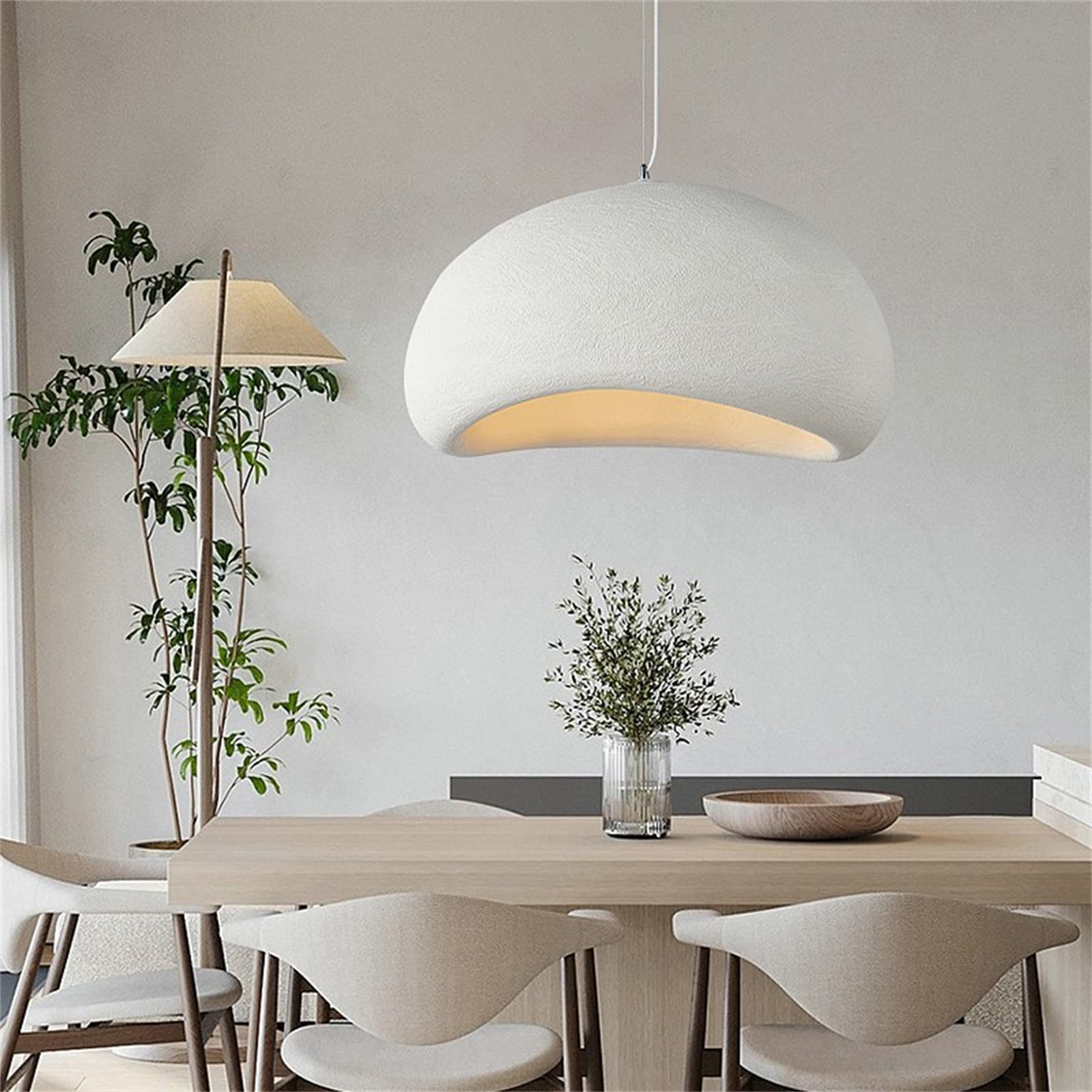 JAYMP Modern Pendant Light - 40cm Bird Nest Shape, Matte White, E26 Base, Wabi-Sabi Style for Dining Room, Kitchen & Hallway