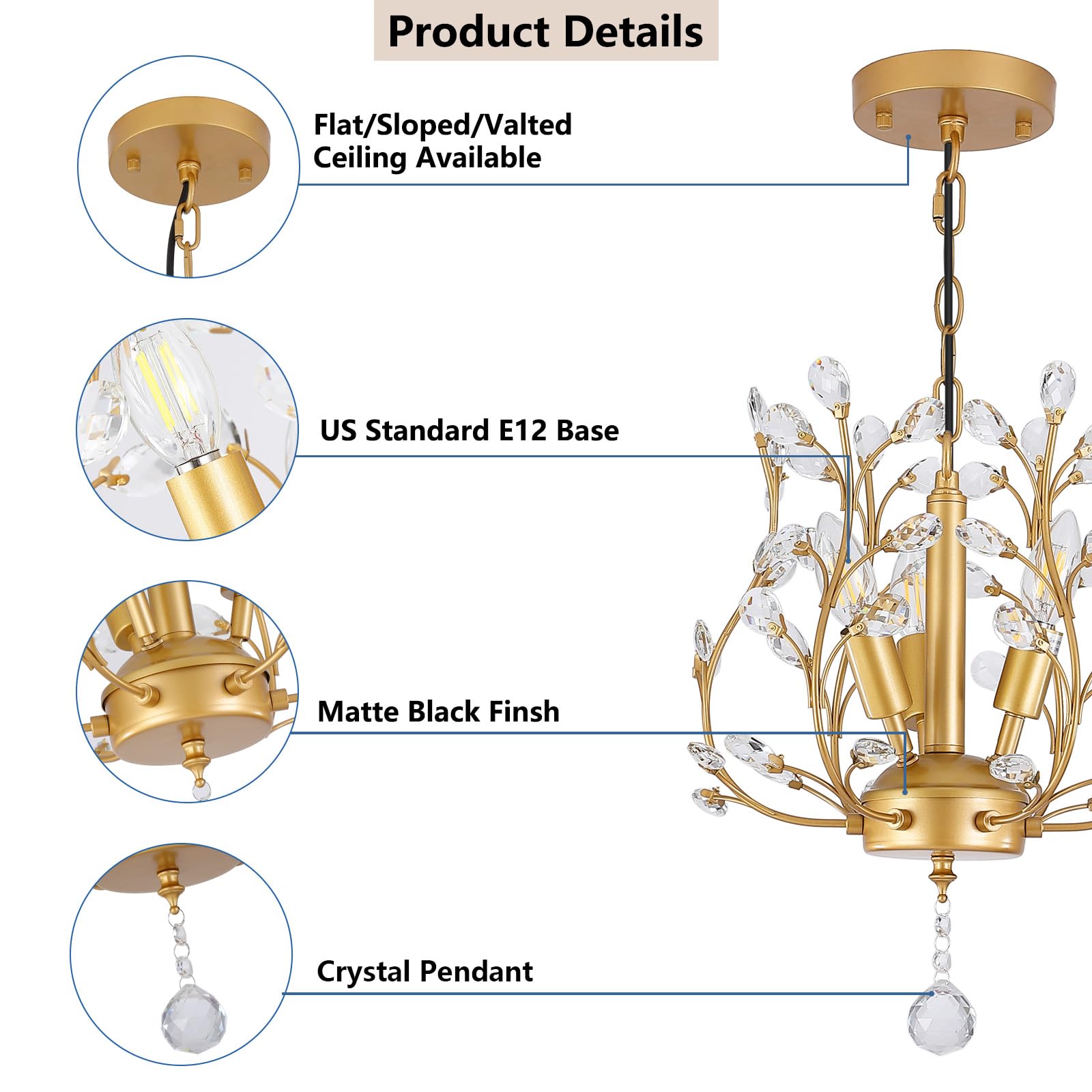 3Wwwuee Small Black Crystal Chandelier, Farmhouse 3-Light Branch Crystal Pendant Light With 47.2'' Adjustable Chain, Vintage 13.