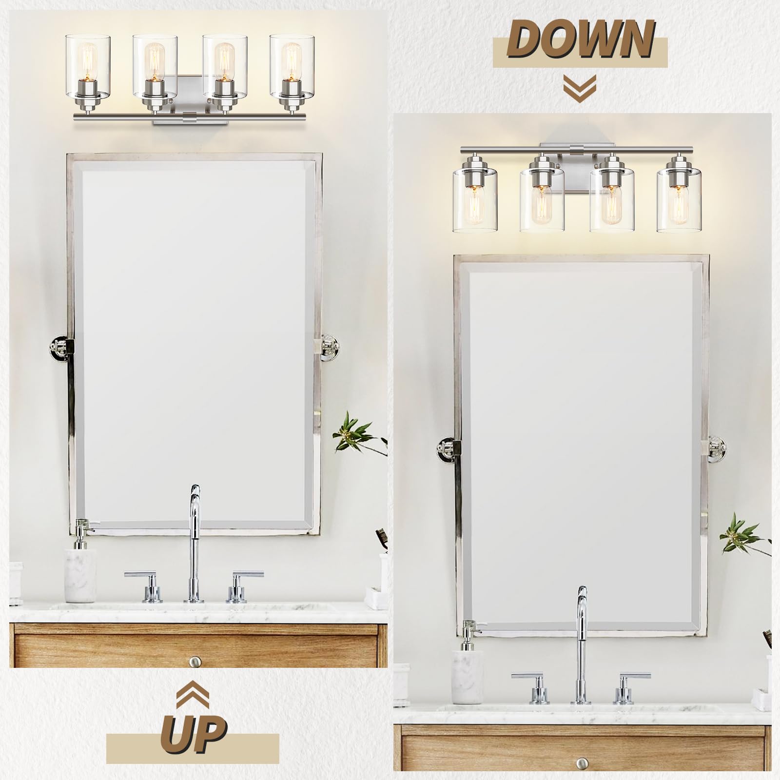 Bathroom Vanity Light Over Mirror,Vanity Light For Bathroom,Bathroom Light Fixture Wall Sconce Lighting For Bedroom,Living Room (Nickel, 4-Light)