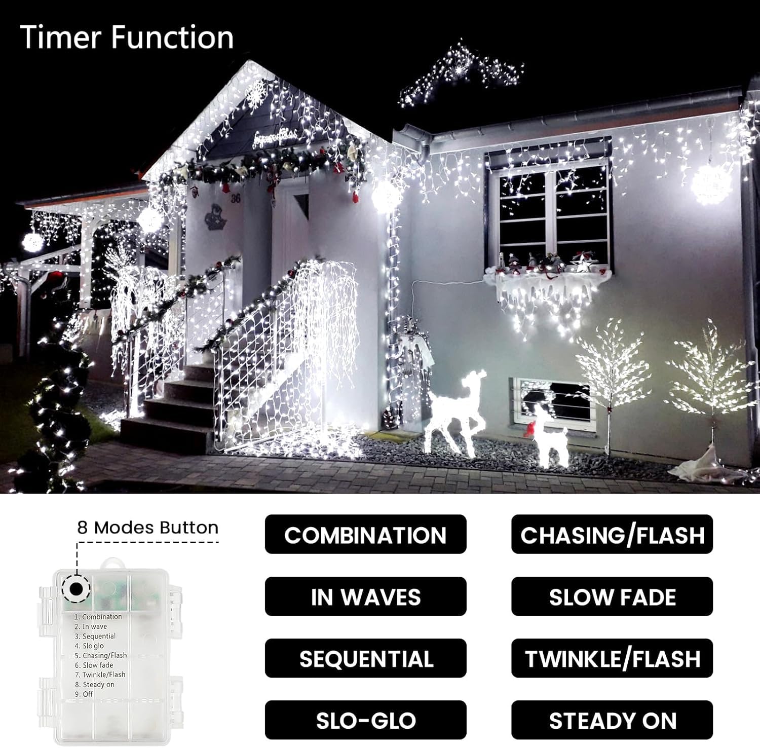 4 Pack Christmas String Lights Battery Operated With Timer  132Ft 400 Led Waterproof Twinkle Lights  8 Modes Fairy Light For Indoor And Outdoor Bedroom Garland Tree Christmas Decorations (Cool White)