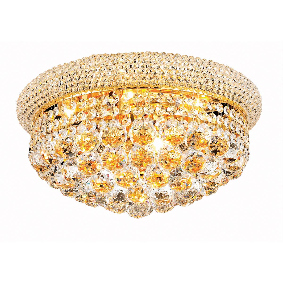 Elegant Lighting 1800F16G/RC Royal Cut Clear Crystal Primo 8-Light, Single-Tier Flush Mount Crystal Chandelier, Gold Finish