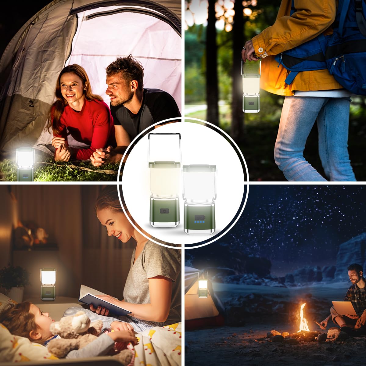iToncs LED Camping Lantern, 1000 Lumens, 4 Light Modes, Rechargeable, Waterproof, Dark Green, Mini Lantern Flashlight