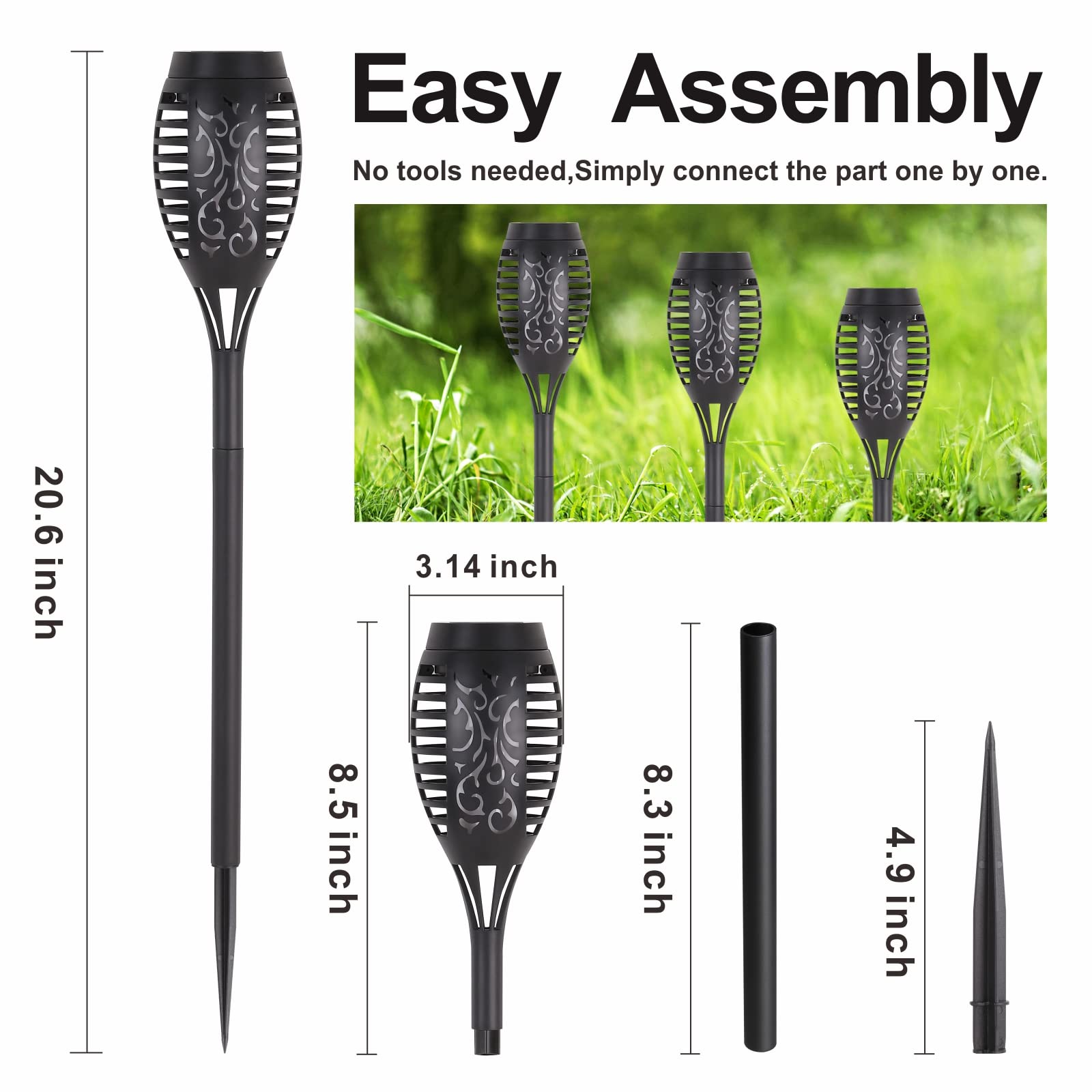 Ridalux Solar Lights Outdoor, 8Pack Solar Torch Light With Flickering Flame For Garden Decor, Waterproof Outdoor Lighting Landsc