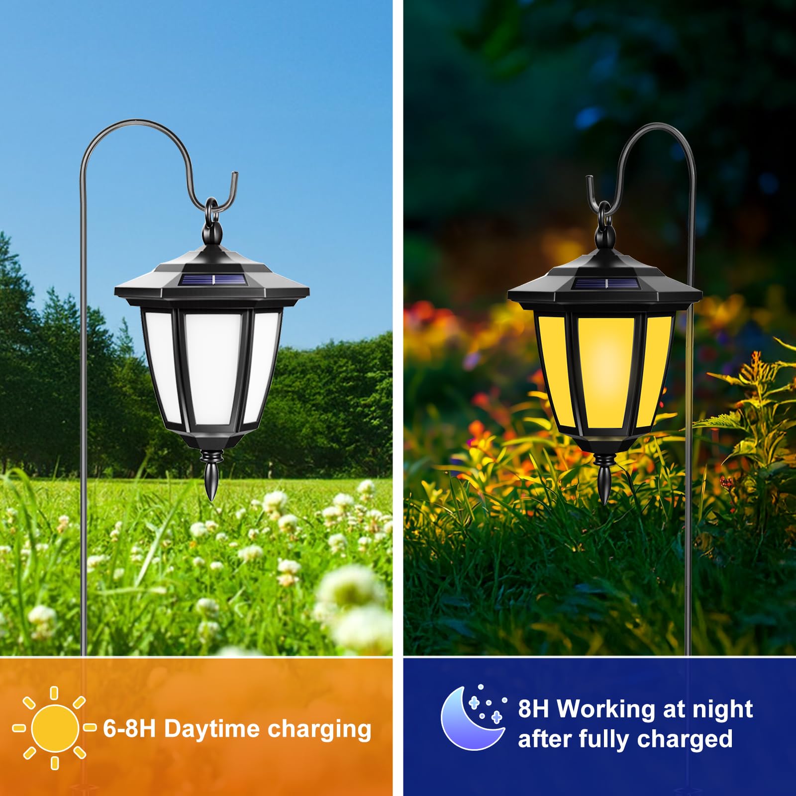 Viewsun 34 Inch Solar Hanging Lights  Shepherd Hook Lights With 4 Lighting Modes Waterproof Outdoor Decorative Solar Lantern Lights For Garden Decor  Patio  Backyard  Pathway  6 Pack