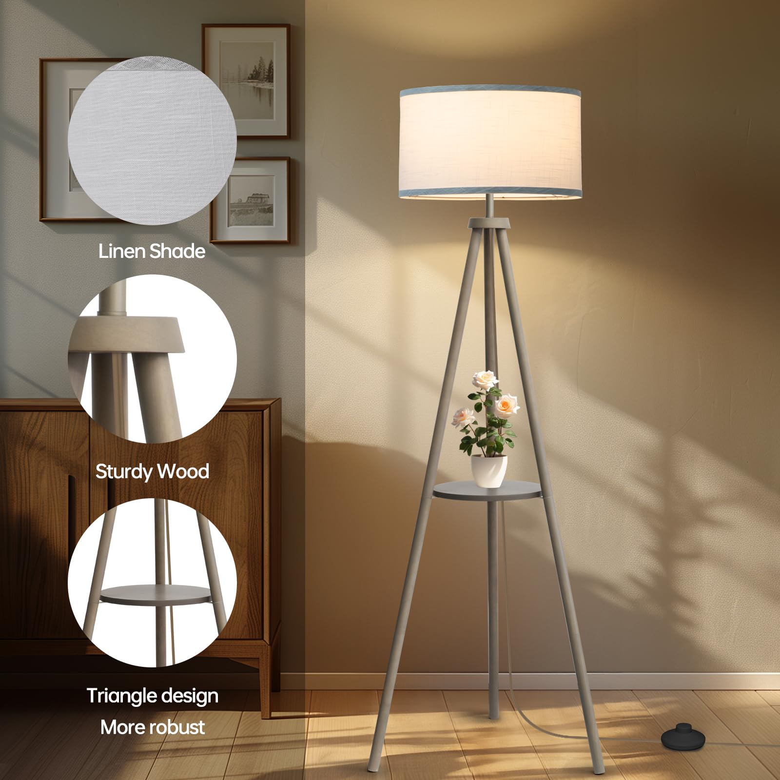 Eoeyyoyb Efl Floor Lamps For Living Room, Modern Standing Lamp With Shelf, 3 Color Temperature Led Bulb Tall Lamps With Foot Swi