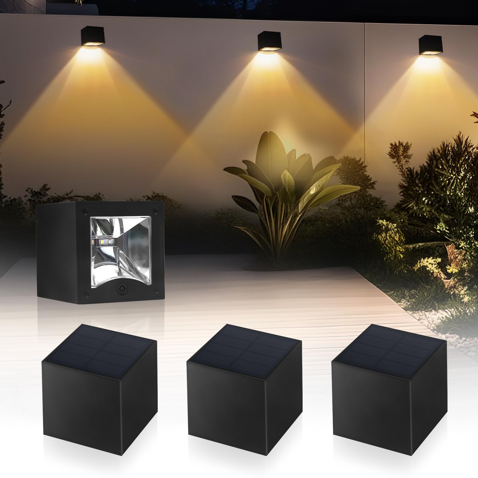 Solar Wall Lights Outdoor Waterproof Dusk To Dawn Solar Fence Light Ip65 Led Square Modern With Warm White & Rgb Modes Lighting For Yard  Patio  Deck  House Numbers 4 Pack