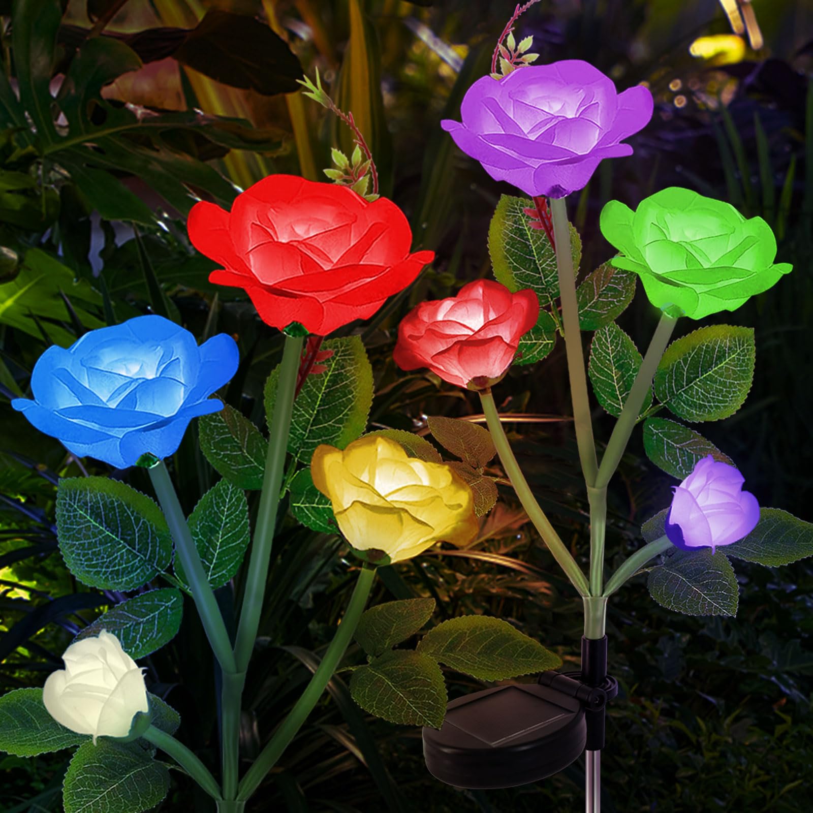 Yshengmian Solar Lights Outdoor For Garden Decor Waterproof - 2 Pack With 8 Rose Lights Decorative 7 Color Changing For Valentines Day Yard Patio Pathway Decoration