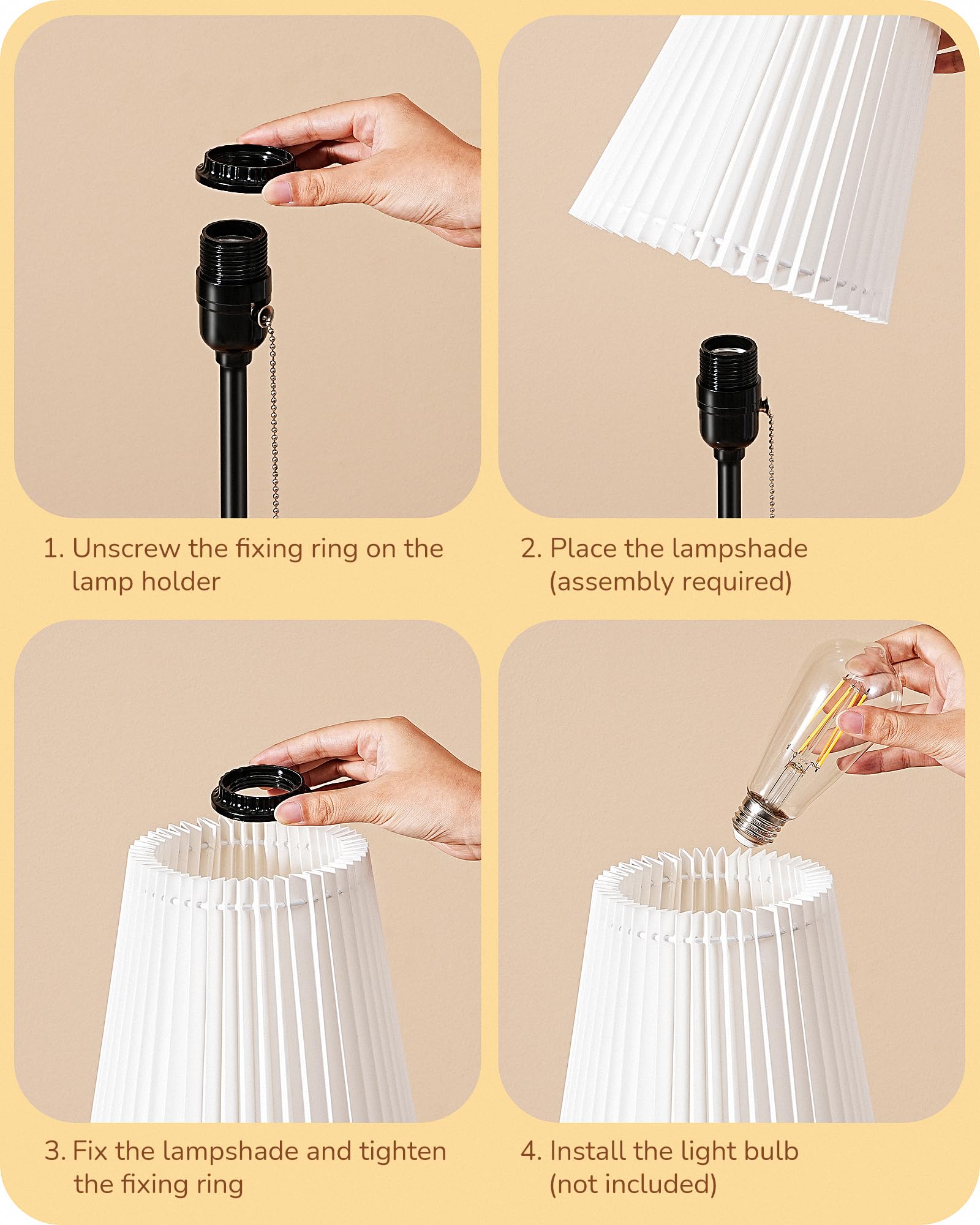 Edishine 19.09'' Tall Table Lamp, Modern Bedside Lamp, Trapezoidal White Paper Origami Lampshade, Pull Chain Switch & E26 Socket