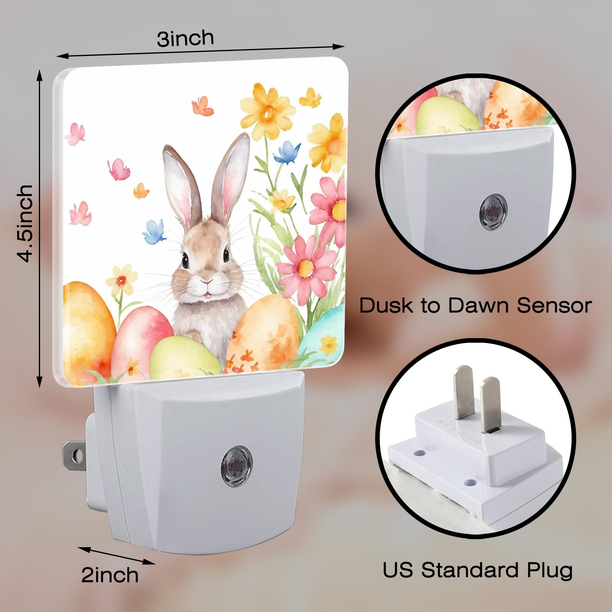 sndheke Cute Easter Bunny Night Light, 0.5W Energy Saving, Plug-in, Dusk to Dawn, Kids Decor, Model SBD04, Color29