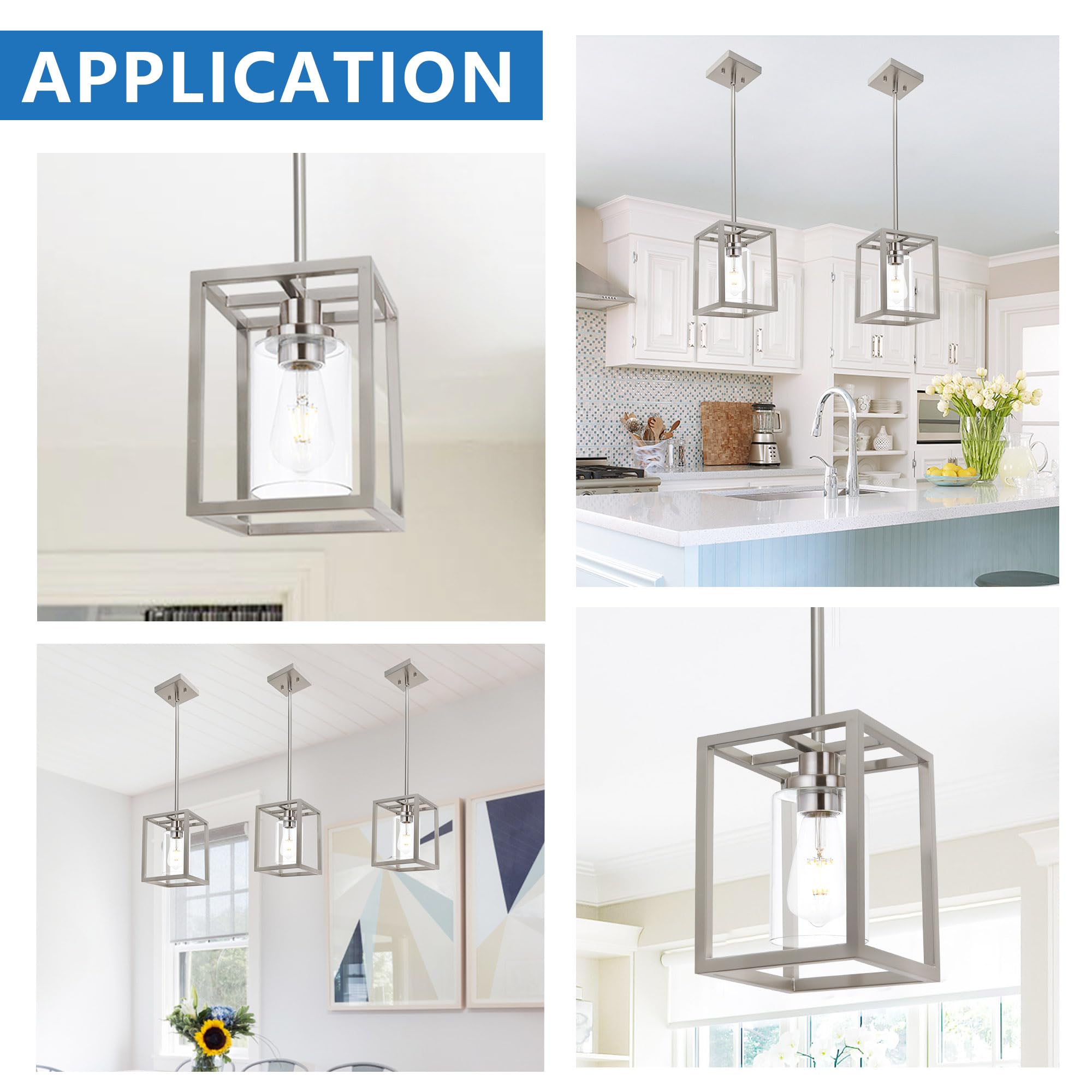 MELUCEE 2 Pack Modern Pendant Light Fixtures, Brushed Nickel, 6.7", Metal, 1-Light Small Chandeliers with Clear Glass Shade