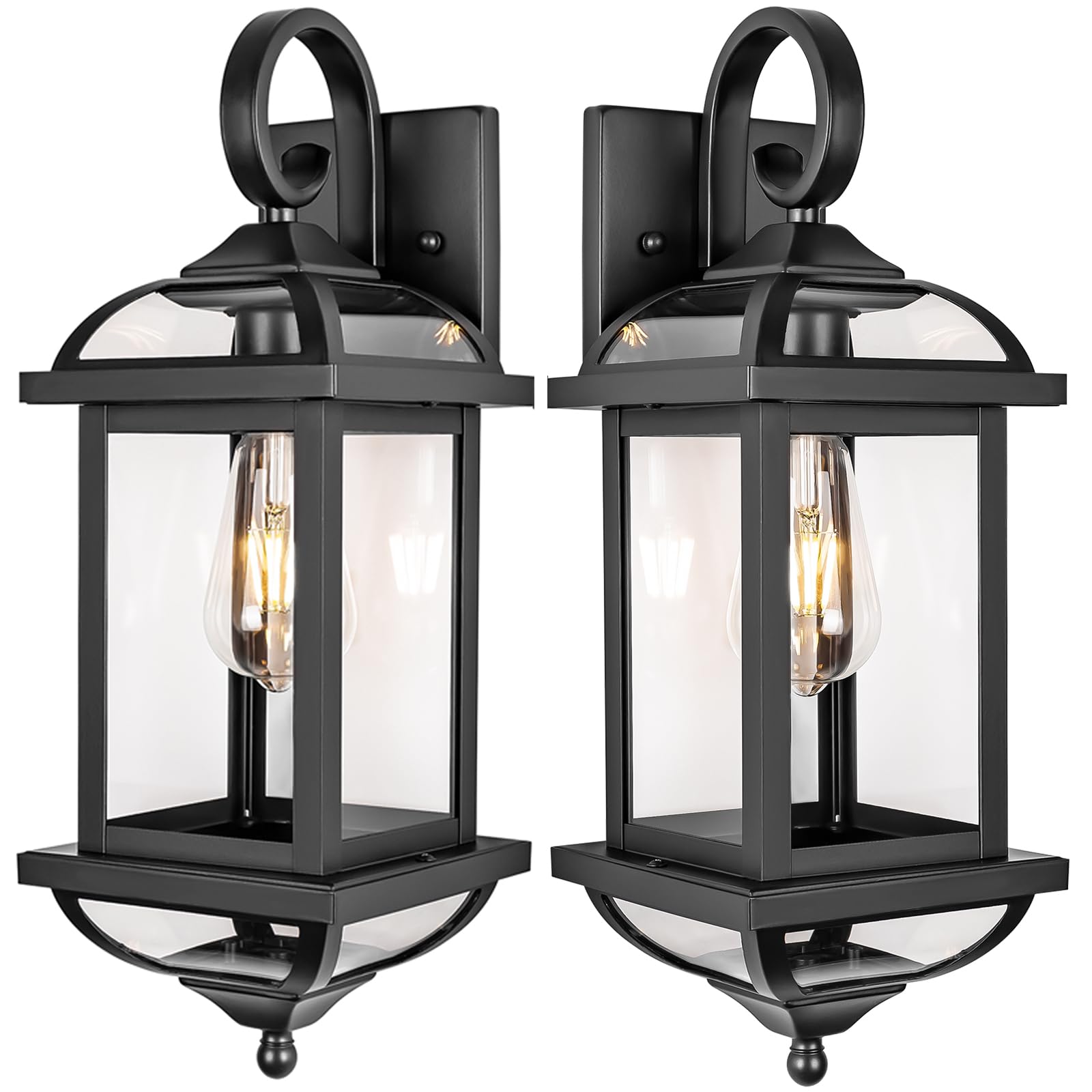 Roravilila 18” Black Porch Lights, Waterproof Aluminum Lanterns, 2-Pack Outdoor Fixtures