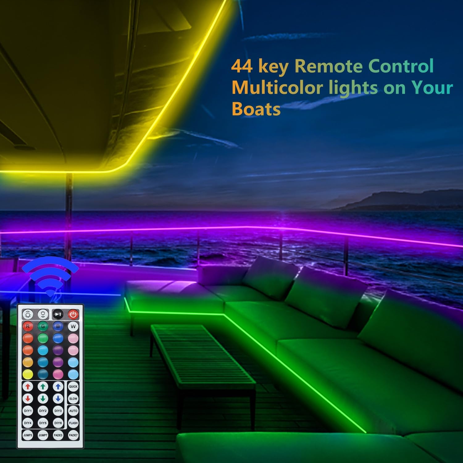 Vbakor 50FT RGB Waterproof Boat Strip Lights - 12V LED Interior Deck Lighting for Marine, Pontoon, Kayak, RV - Model VH284605