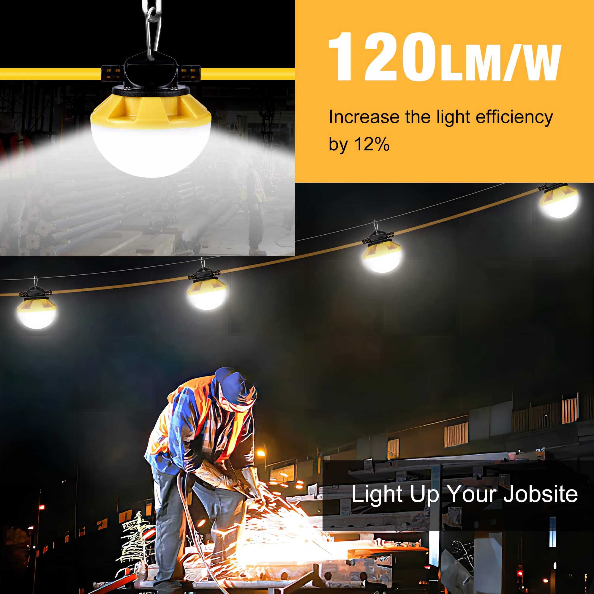 G GJIA 3-Prong String Lights, 100FT Linkable, ETL Certified, IP65 Waterproof, 5000K Daylight, Polycarbonate, Model H5-4S
