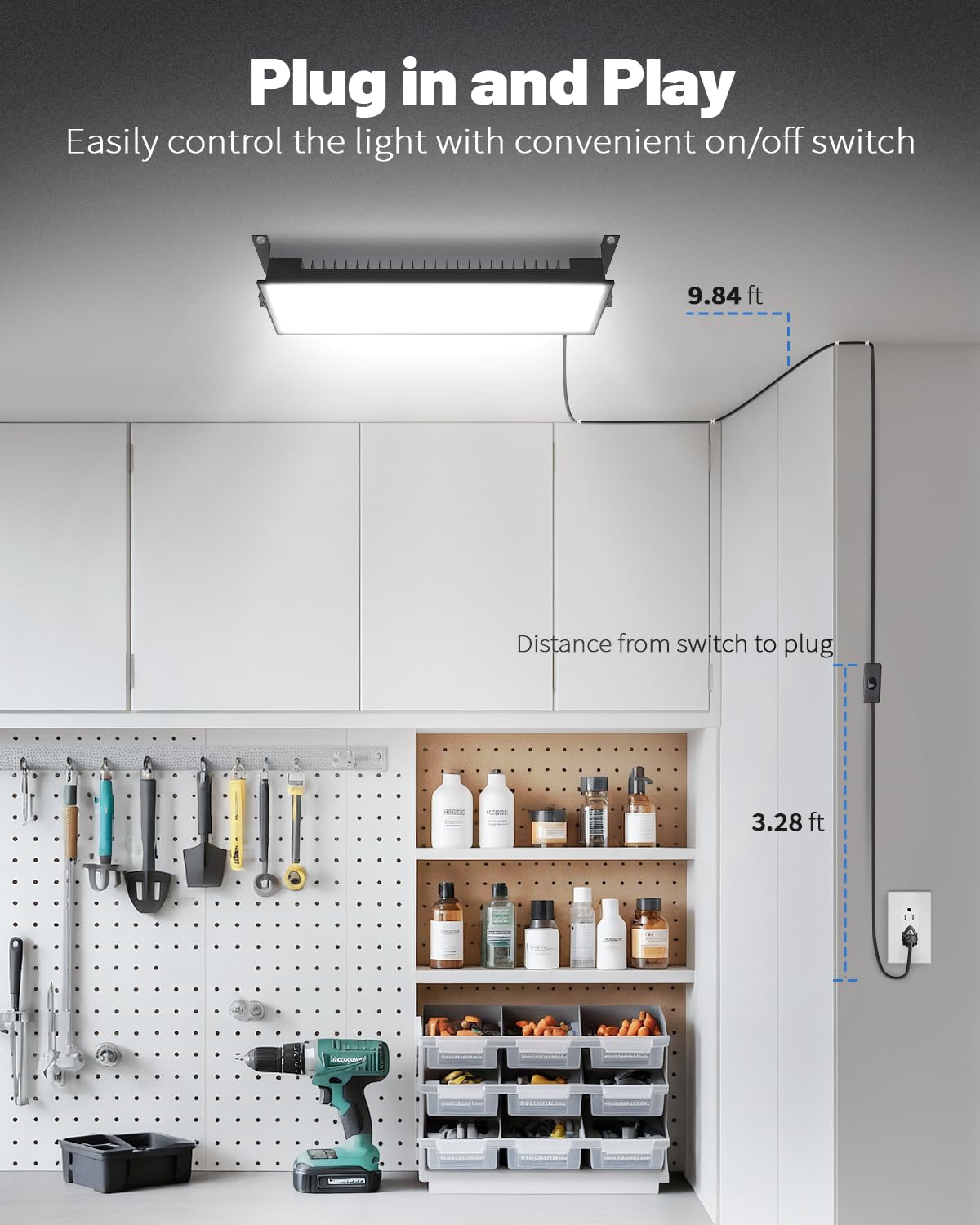 Agrantop Plug In Shop Light - 100W 15000Lm Ultra Bright Aluminum Led Garage Light W/ 9.84 Ft Power Cord, Ip66 Waterproof Shop Lights For Garage, Workshop, Warehouse (1 Pack)