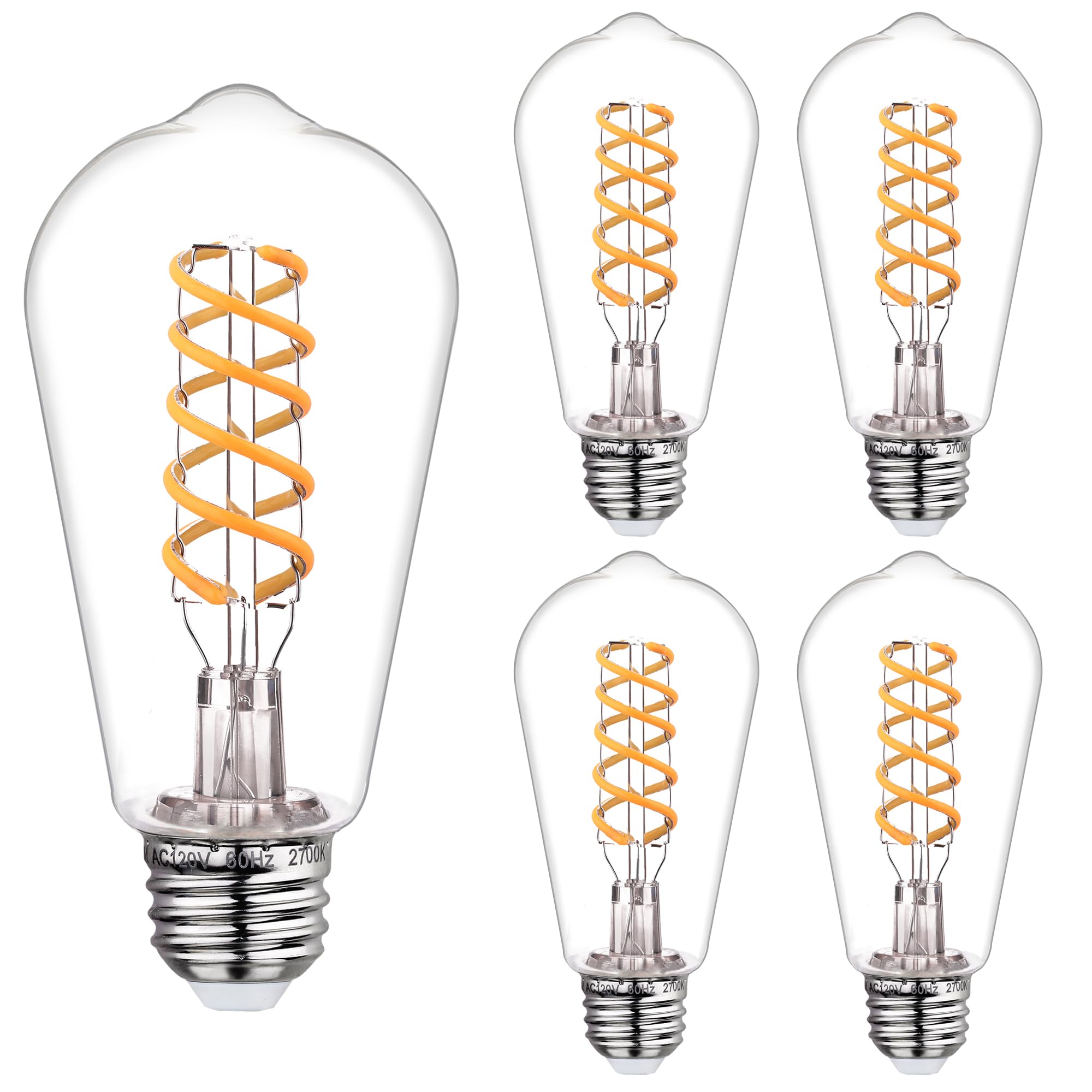 Austin Coast 4 Pcs Dimmable Vintage Led Edison Bulbs, 6W Equivalent 60 Watt, Warm White 2700K, Antique Flexible Spiral Led Filam