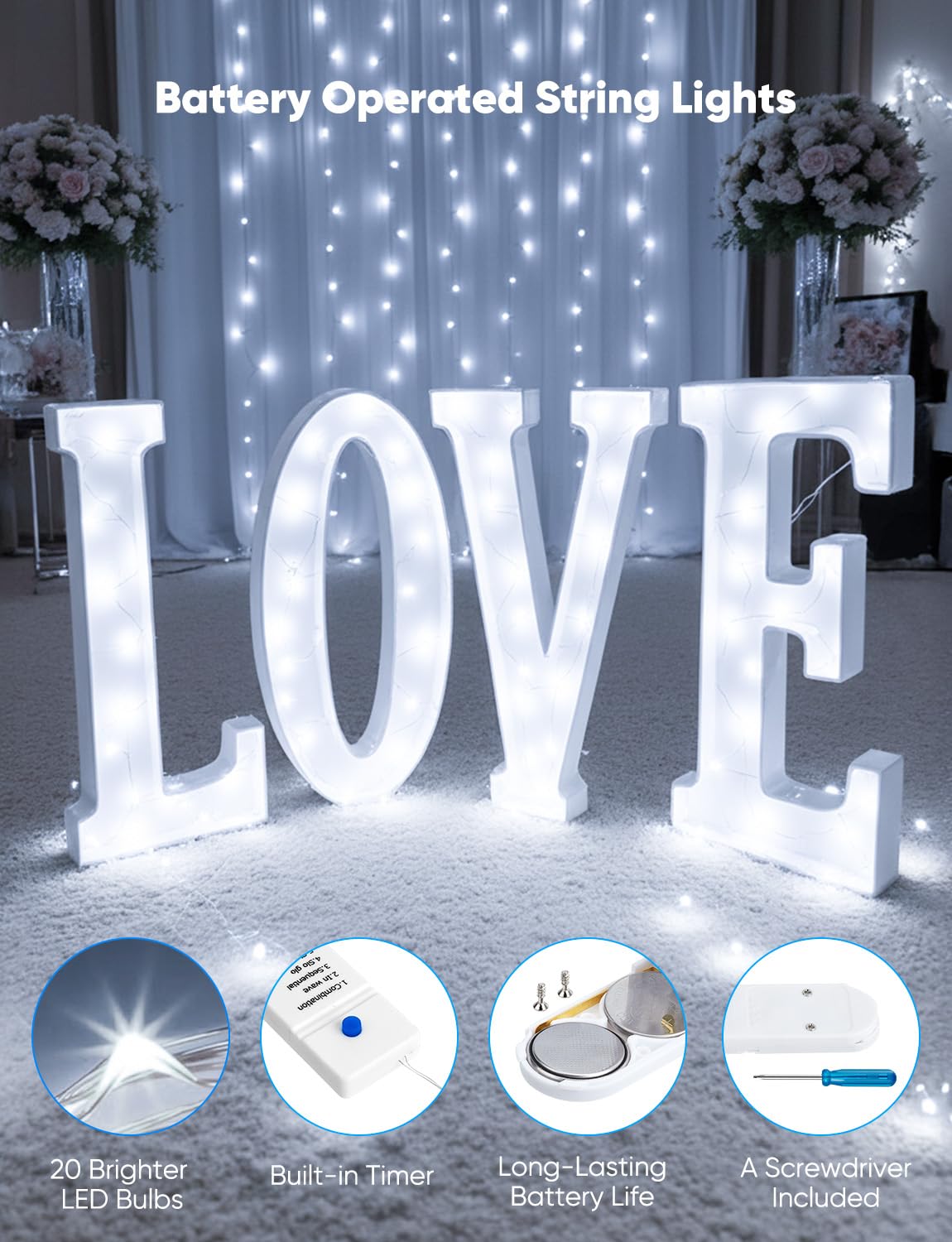 Minetom Fairy Lights 12 Pack, 20 LED, Battery Operated, 8 Modes, Timer, 7ft, White Copper Wire, Waterproof, Twinkle Lights
