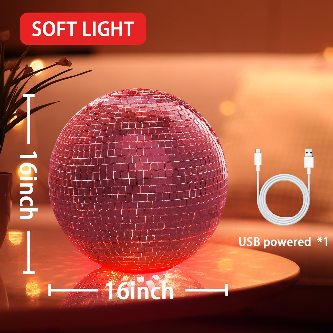 IJG Silver Disco Ball with RGB Lights, 6 Inch Plastic Mirror Ball, Home Art Decoration, Bar Ornament