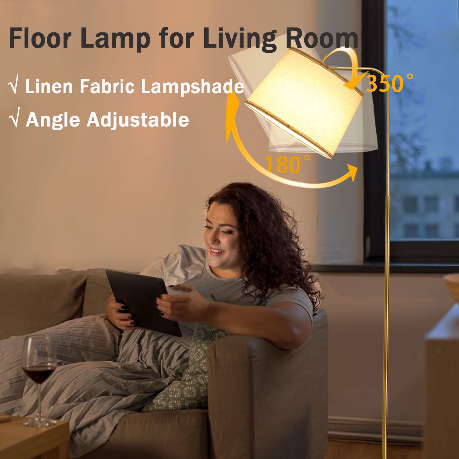 lumsic Arc Floor Lamps for Living Room, Dimmable Modern Floor Lamp for Bedroom, Remote Control Standing Lamps with Adjustable Li