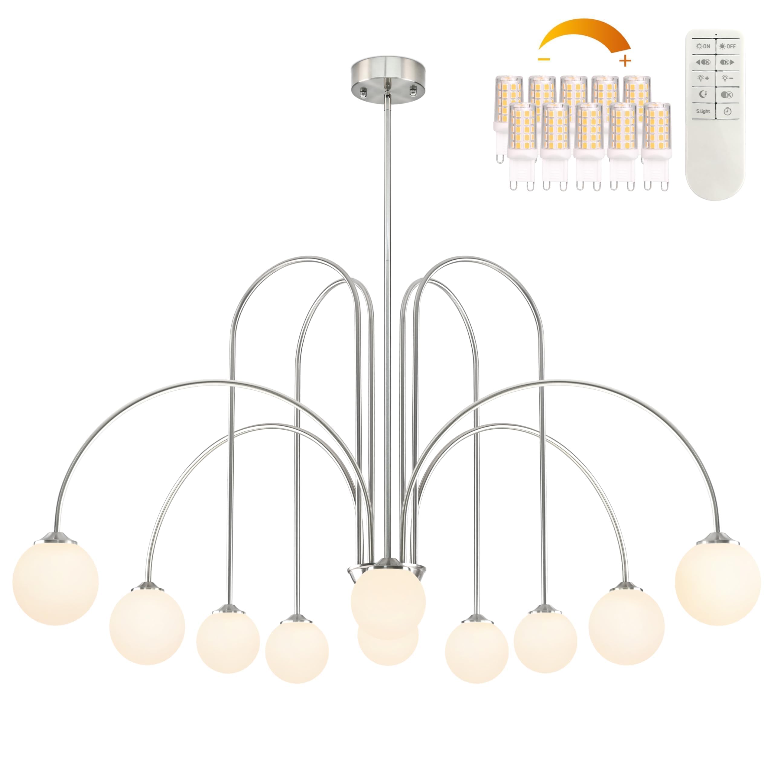 Bagood Nickel Sputnik Chandelier Dimmable Mid Century 10-Light Globe Chandeliers 43    Modern Sputnik Chandelier With White Glob