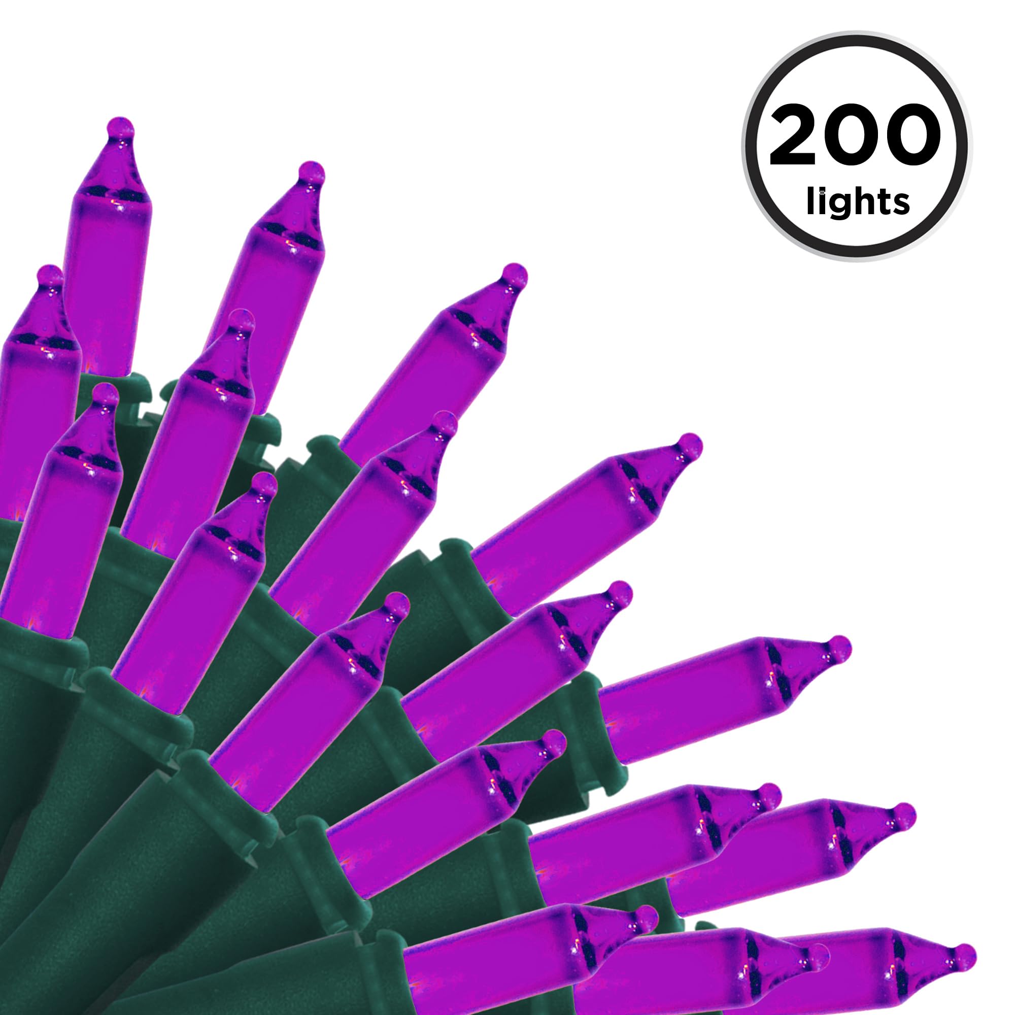 Brite Star Mini String Christmas Lights, 100 Count, Purple, 22ft, Indoor/Outdoor, Green Wire, Model 37-346-20, Set of 2
