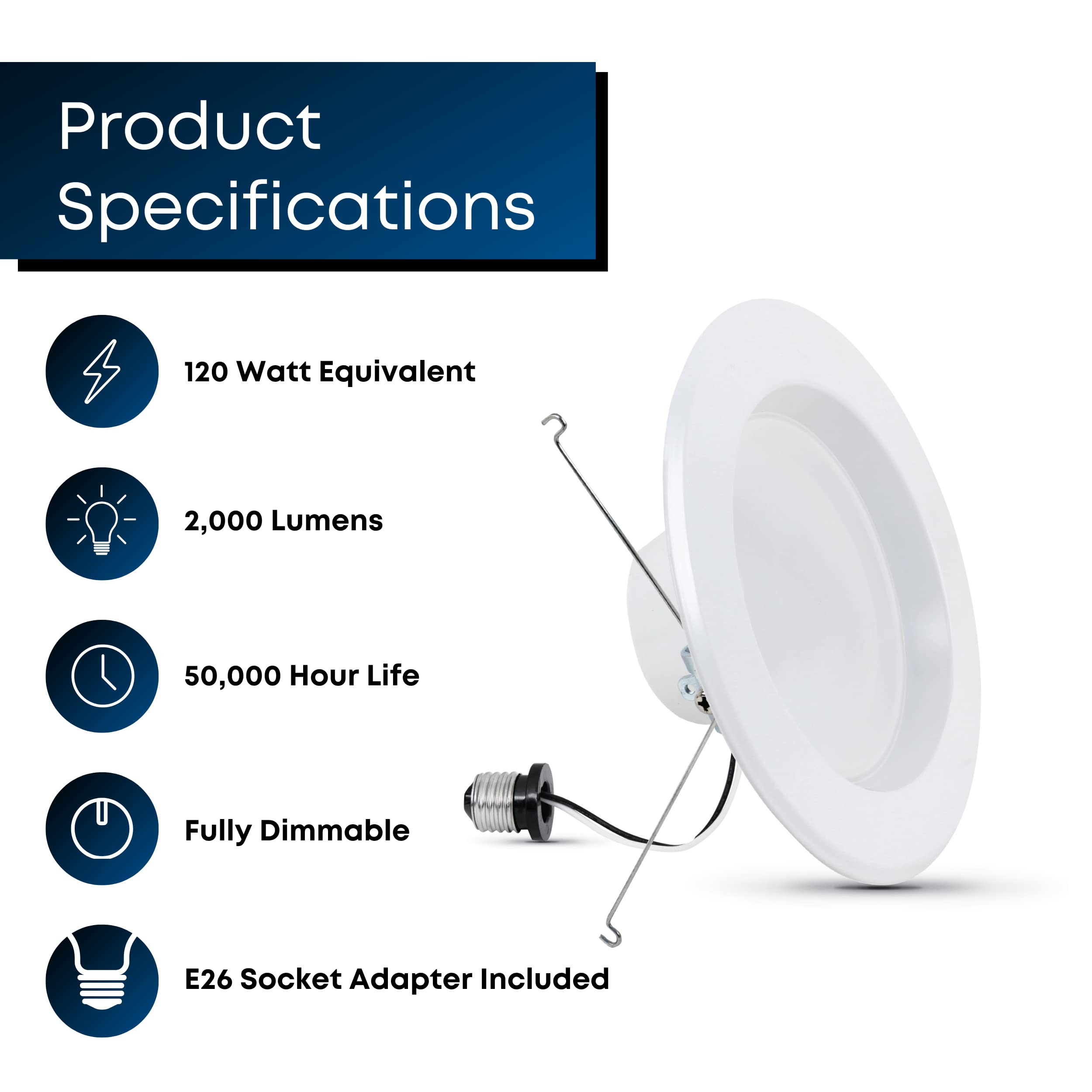 Feit Electric 5 Inch Or 6 Inch Led Recessed Lighting Retrofit Downlights, 120 Watt Equivalent High Output, 2000 Lumen 5000K Daylight, Dimmable, 6 Pack Ledr56Xho/950Ca/6