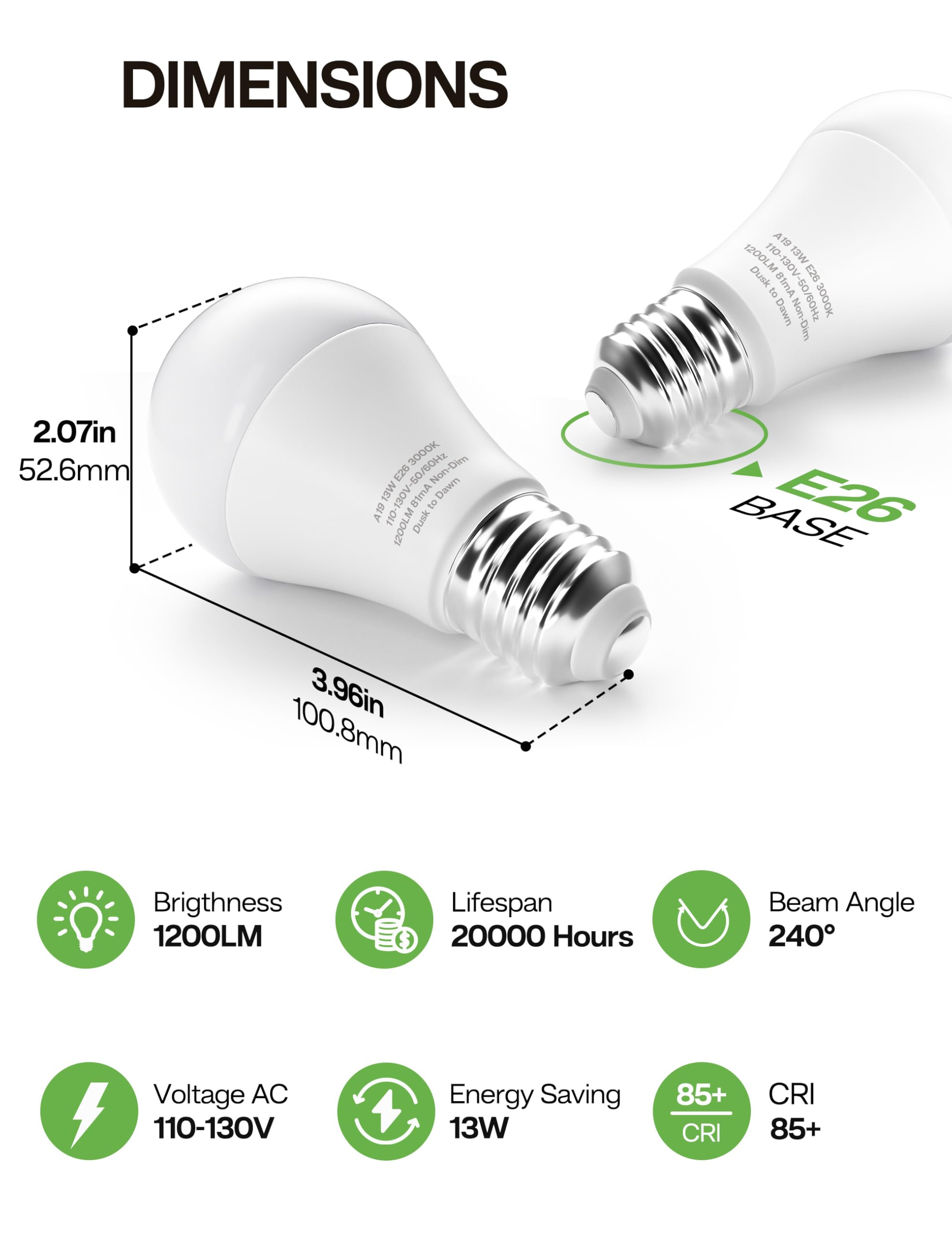 Eastiya Dusk to Dawn LED Outdoor Light Bulb, 13W (100W Equivalent), Warm White 3000K, Auto-On/Off, 1200LM, 4 Pack