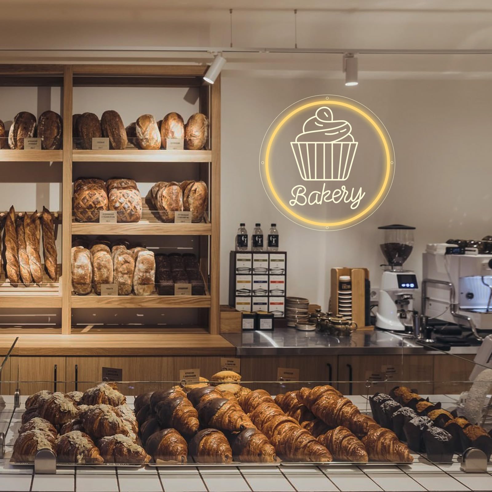 Bakery Neon Sign for Wall Decor Dimmable LED Neon Light Cake Bread Light Up Signs for Business Dessert Food Shop Restaurant Coff