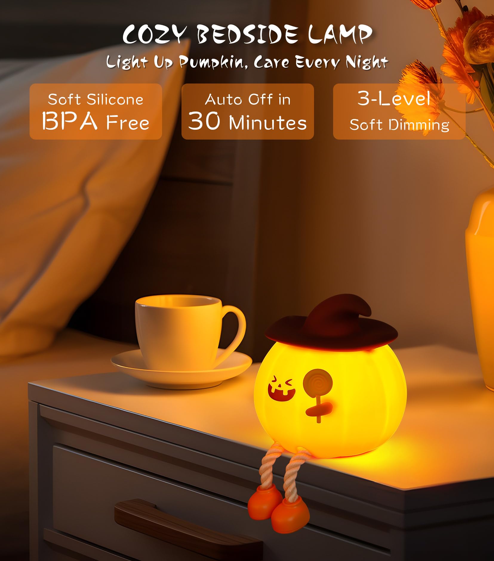 Xinjue Cute Pumpkin Night Light, Silicone Rechargeable Touch Led Lamp, Funny Indoor Halloween Decor For Desk Shelf, Festive Bedr
