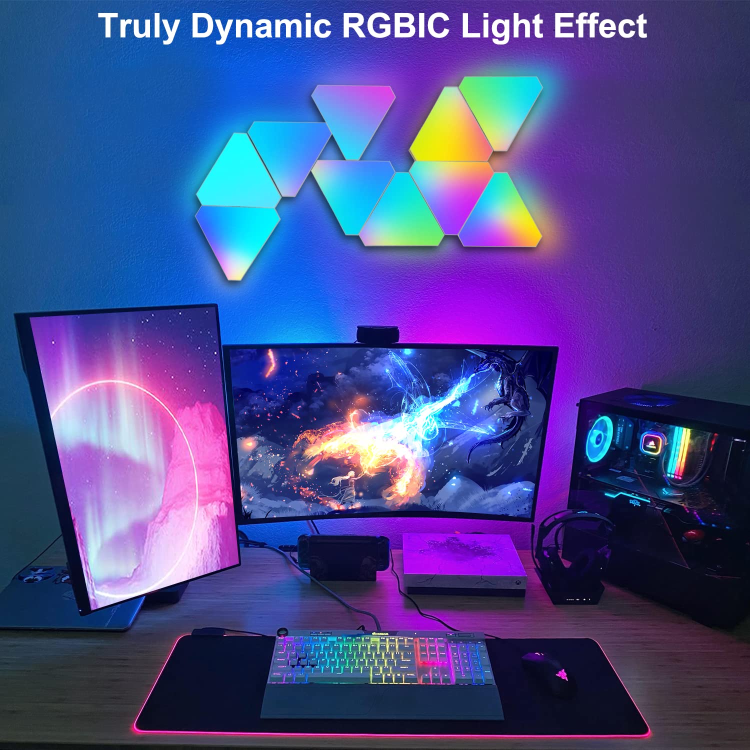 Amailtom Triangle Light Panels, RGB LED Wall Lights, 10 Pack, ABS, 5 x 4.3 x 1 inch, Music Sync, APP & Remote Controlled