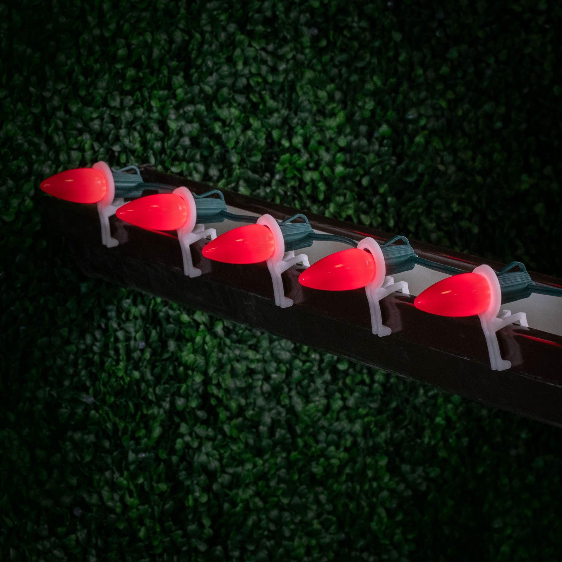 Novelty Lights Vintage LED C9 String Lights, 25 Ft, Red Ceramic Bulbs, 12in Spacing, Model MRD-25B, Indoor/Outdoor Use